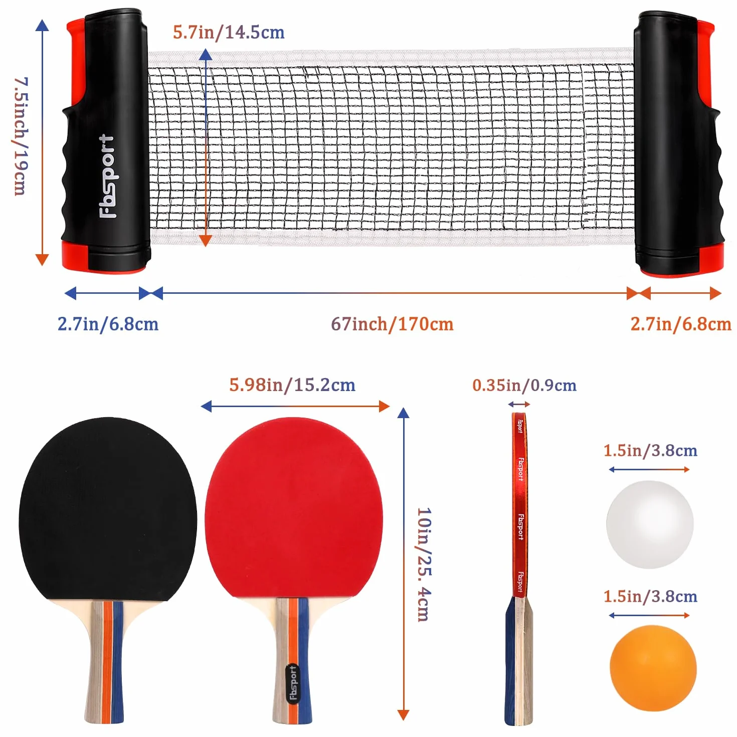 Sets de Ping Pong Portátil con 4 Raquetas, Red Retráctil, 8 Palas y 1 Bolsa de Transporte, Tenis de Mesa Set para Interior Exterior Niños Adultos