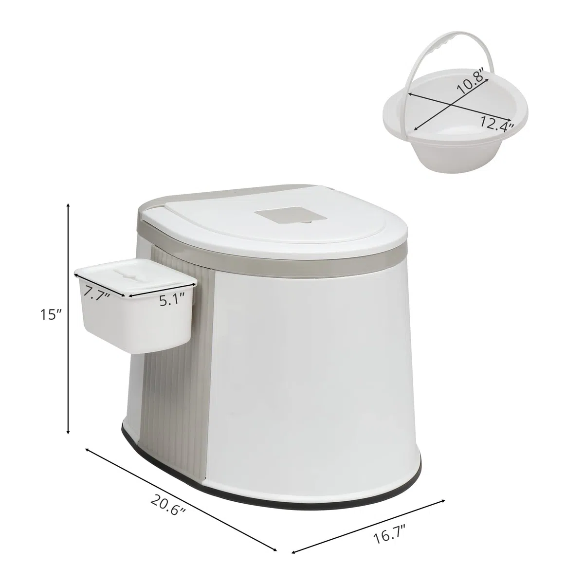 Bonnlo Inodoro portátil para camping, Inodoro viajero portátil, cubeta interior desmontable. Inodoro móvil con asiento, tapa y sujetapapeles (Gris y Blanco)
