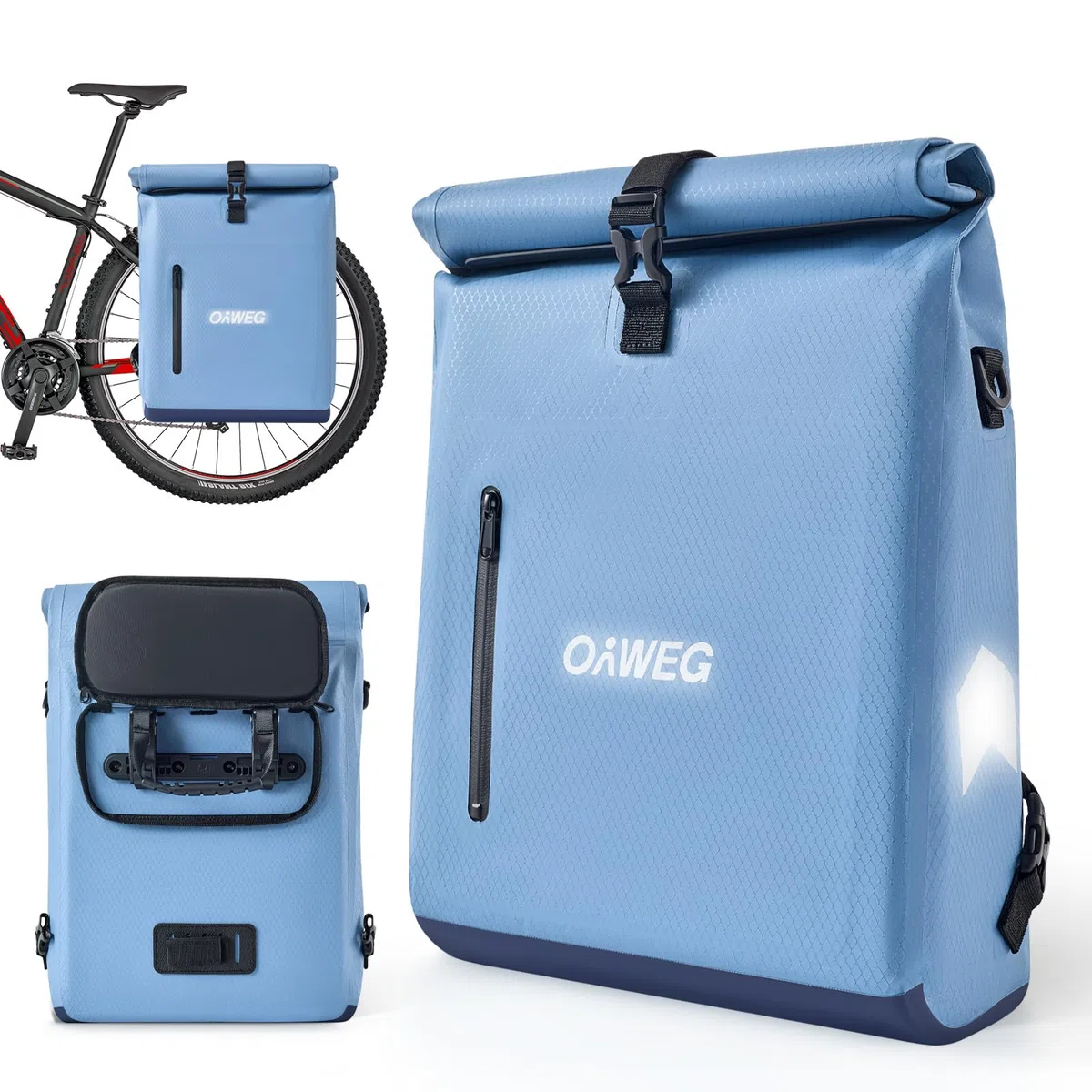 Alforjas Bicicleta Portaequipajes 3en1 20L – Mochila y Bandolera, Bolsa Impermeable con Compartimento para Portátil 16", Bolsa Trasera Reflectante para Trabajo, Desplazamientos y Viaje