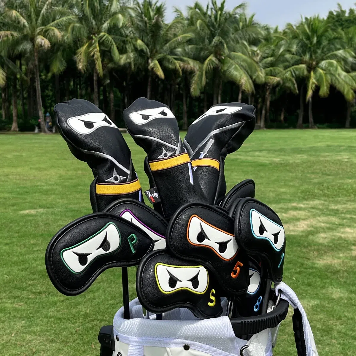 Funda para Cabeza de Palo de Golf, 3 Fundas de Madera con diseño Ninja con Cierre magnético, Elegante Bordado de Cuero de Primera Calidad, para Conductor de Fairway, Hoja híbrida, mazo de Putter,