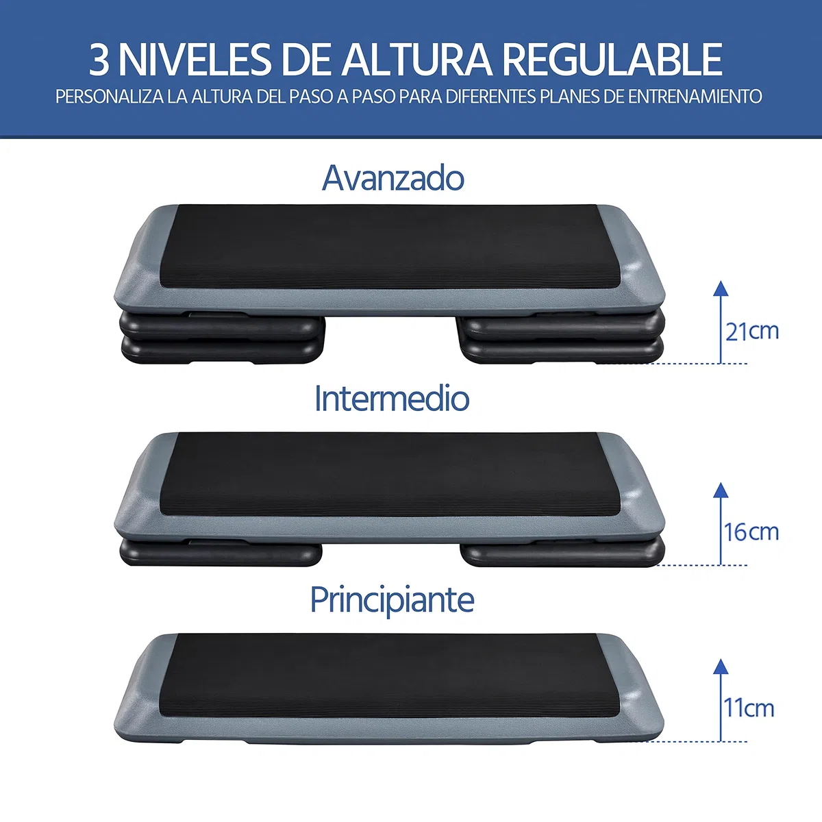 Yaheetech Steps Fitness Casa Step de Aeróbic Antideslizante Altura Adjustable en 11cm/16cm/21cm Stepper Fitness Profesional para Gimnasio Casa Carga 250kg 110x42cm