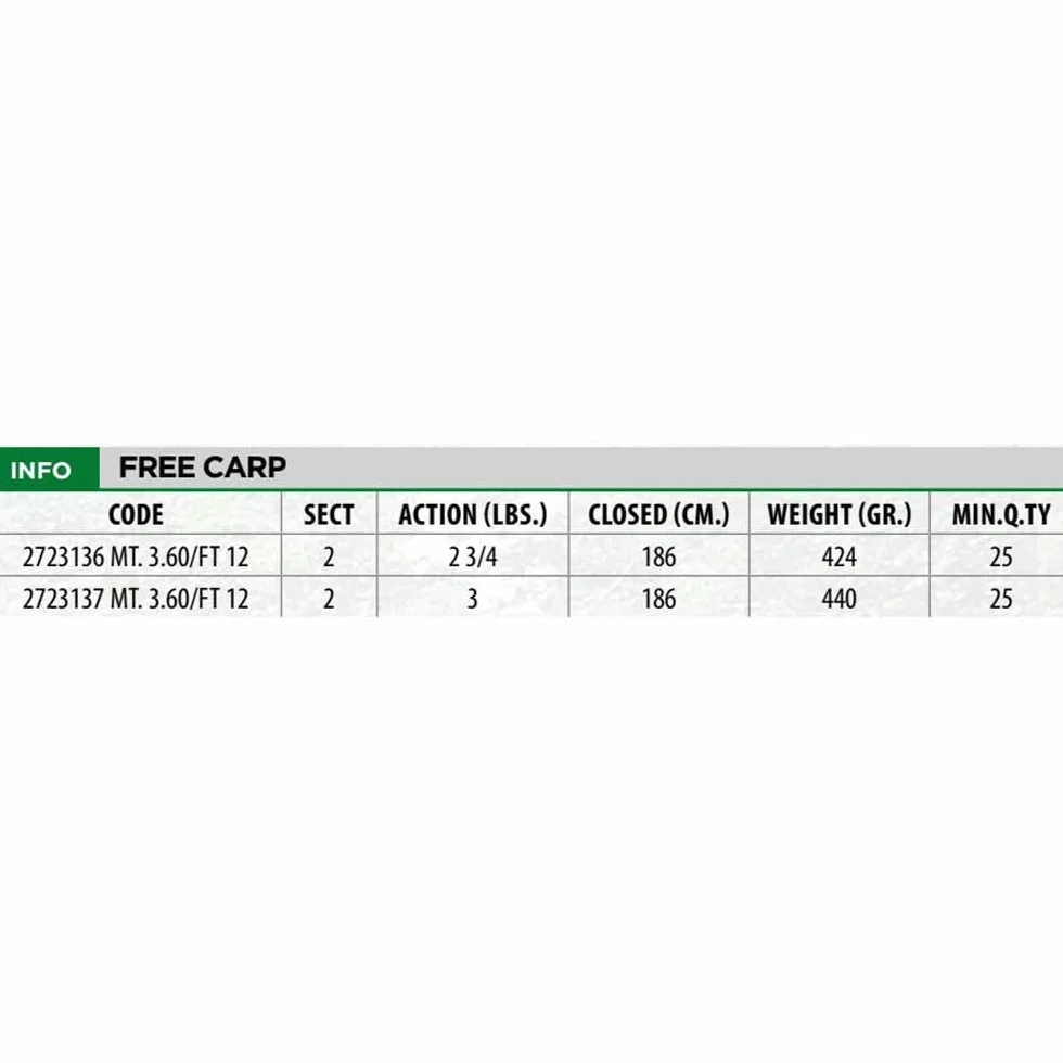 Lineaeffe Free Carp 3.60 m 3-4 lbs Caña Carpfishing Telescópica