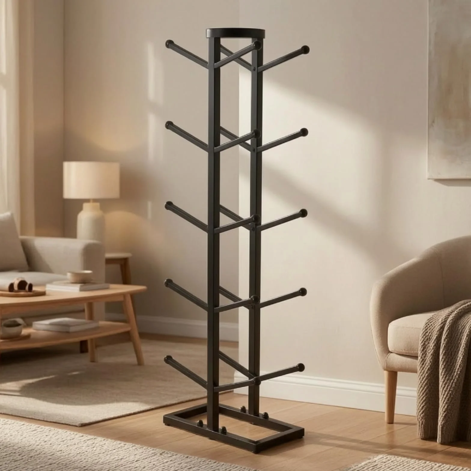 Yajuyi Estante para Balones Organizador de Pelotas Soporte Almacenamiento Exhibidor Estructura de Cinco Niveles Hierro Tubular Base Estable Ahorro de Espacio