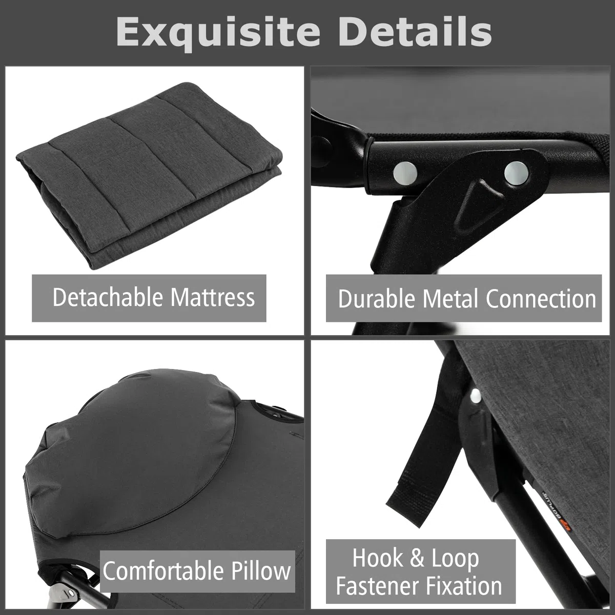 KOMFOTTEU Cama de Camping Plegable, Tumbona Portátil Reclinable de 6 Posiciones, Tumbona de Pesca con Colchón Extraíble y 6 Patas, Carga 200 kg, para Viaje, Acampar, 194 x 69 x 29 cm