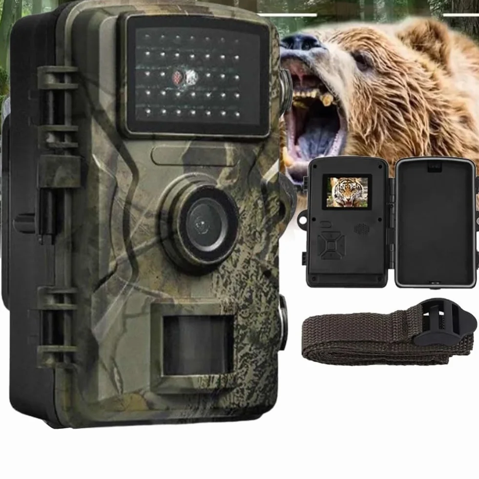 Cámara Fototrampeo 12MP 1080P, Cámara de Caza con Visión Nocturna 40IR y 0.8s de Disparo, IP66 Impermeable para Vida Silvestre, Monitoreo Exterior y Seguridad