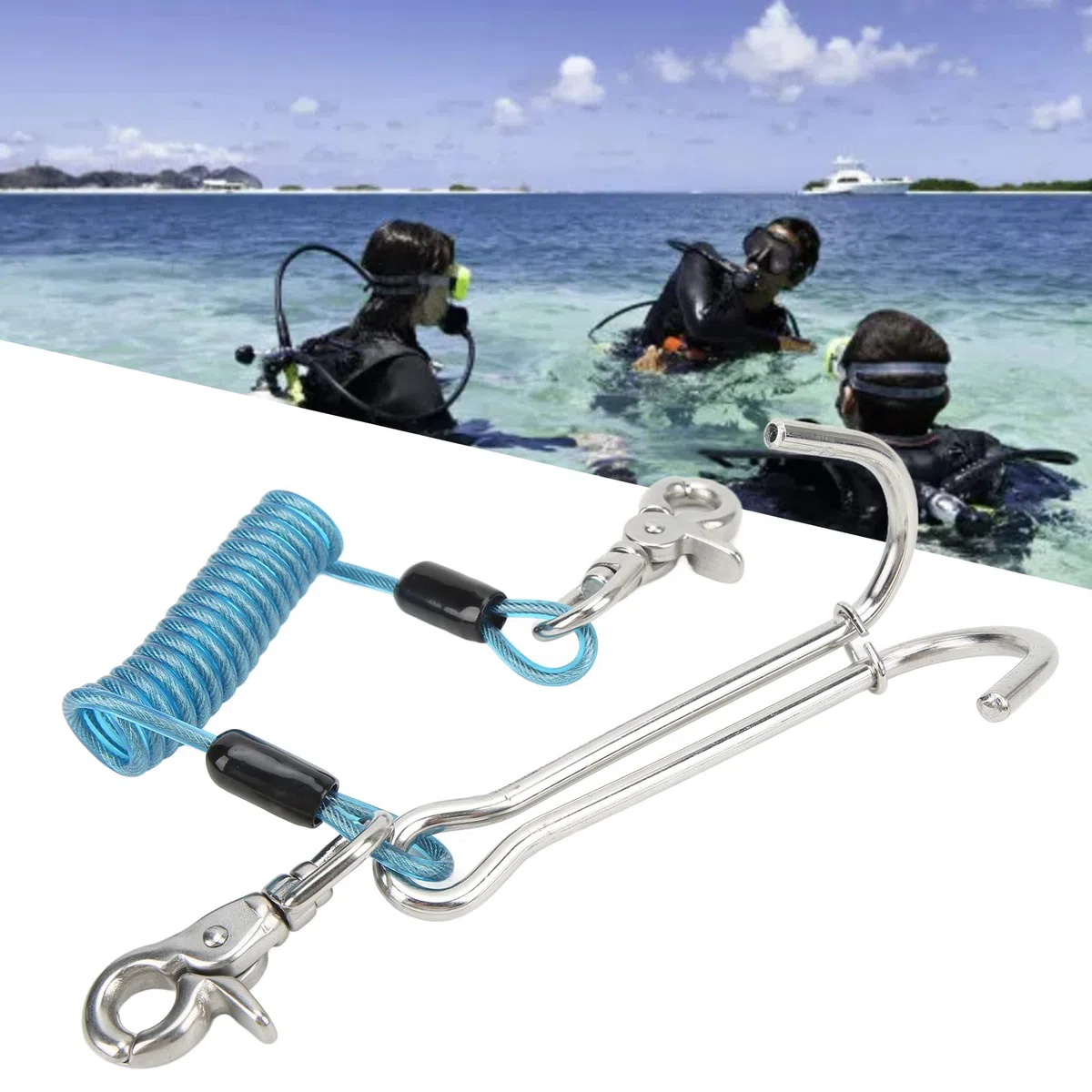 Buceo Gancho de Deriva de Doble Arrecife, Gancho de Corriente de Buceo Gancho de Deriva Doble Conveniente Alta Resistencia para Submarinos(azul)