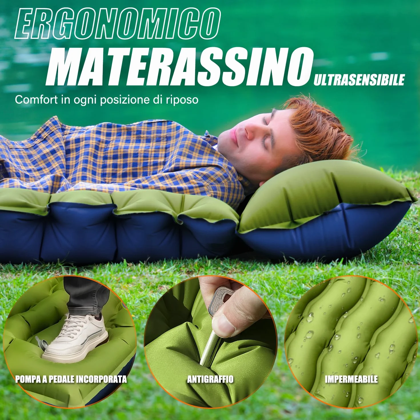 Colchoneta Camping Ultraligera Hinchable Portátil para Acampar