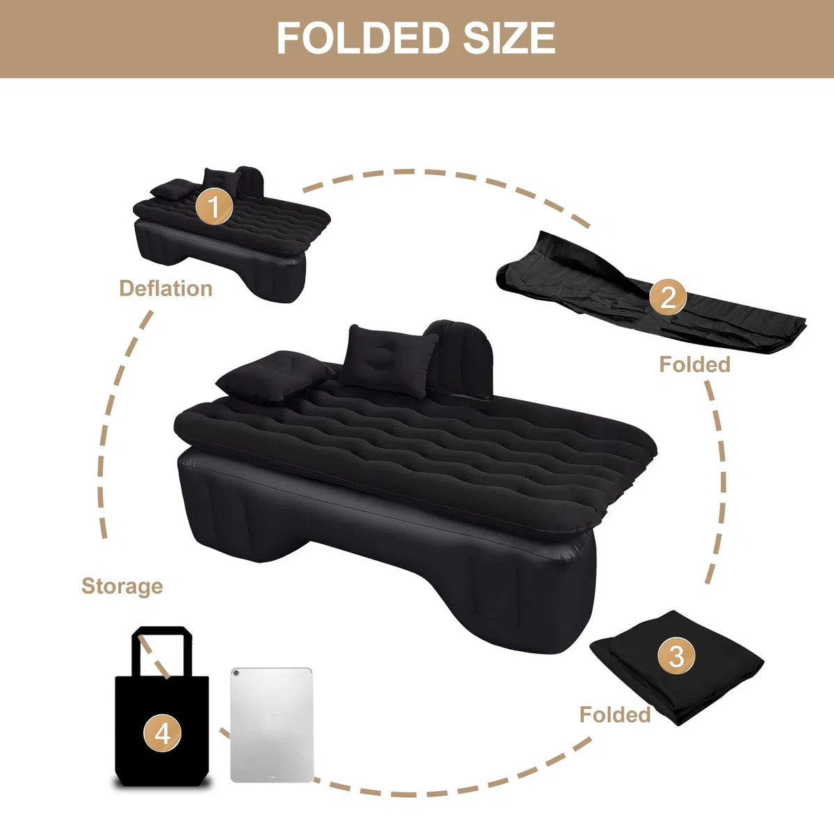 Colchón Coche Hinchable Colchón Sofá Hinchable con Bomba de Aire Eléctrica y Almohadas Adecuado para Adultos y Adolescentes (Negro)