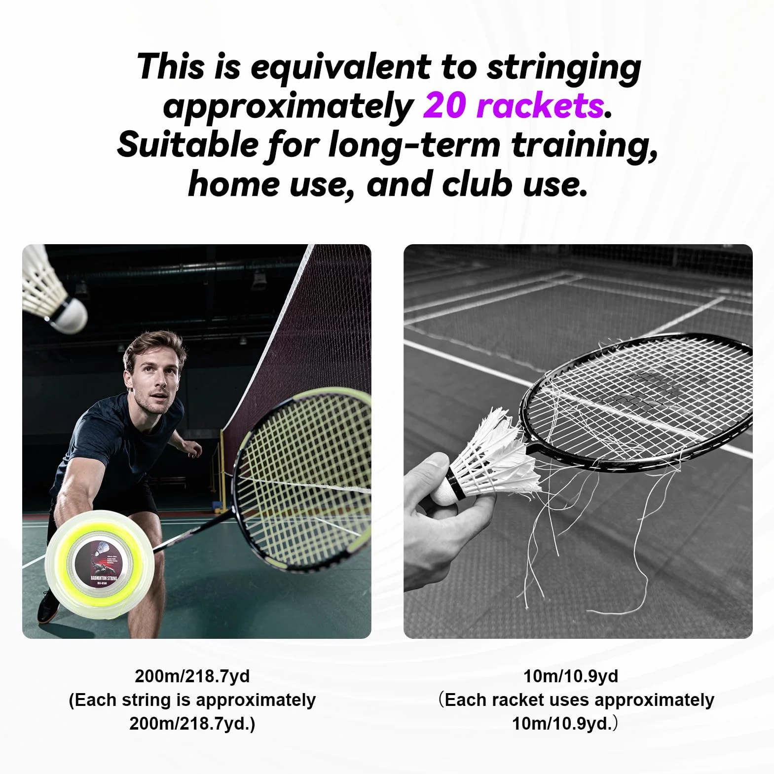 Carrete De Cuerda De Raqueta De Bádminton De 0,72mm Y 200m, Raqueta De Tenis Profesional, Hilo De Hilo De Línea Amarilla, Carrete De Alambre De Raqueta De Repuesto Para Entrenamiento Diario Amateur