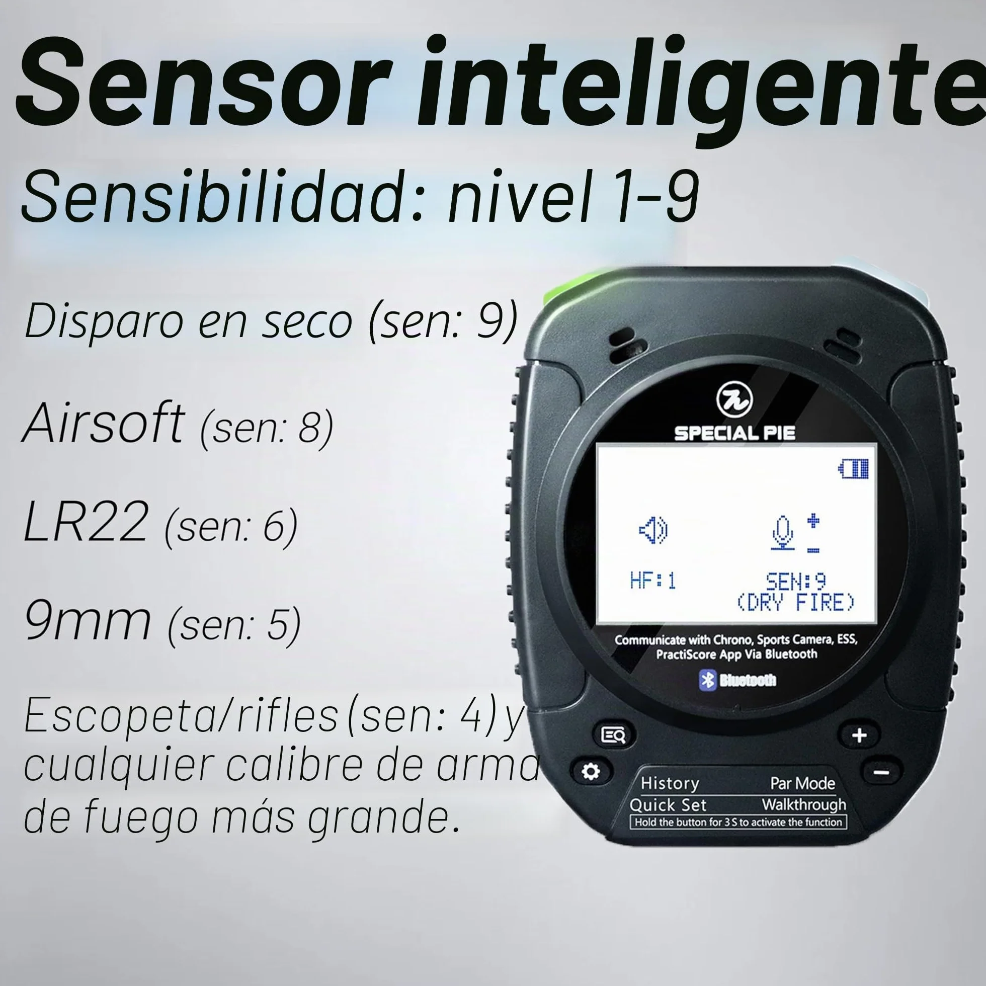 Temporizador de Disparo（M1A2+） | IPSC, Bluetooth, certificado IROA, zumbador fuerte, sensor de sonido inteligente, fuego seco