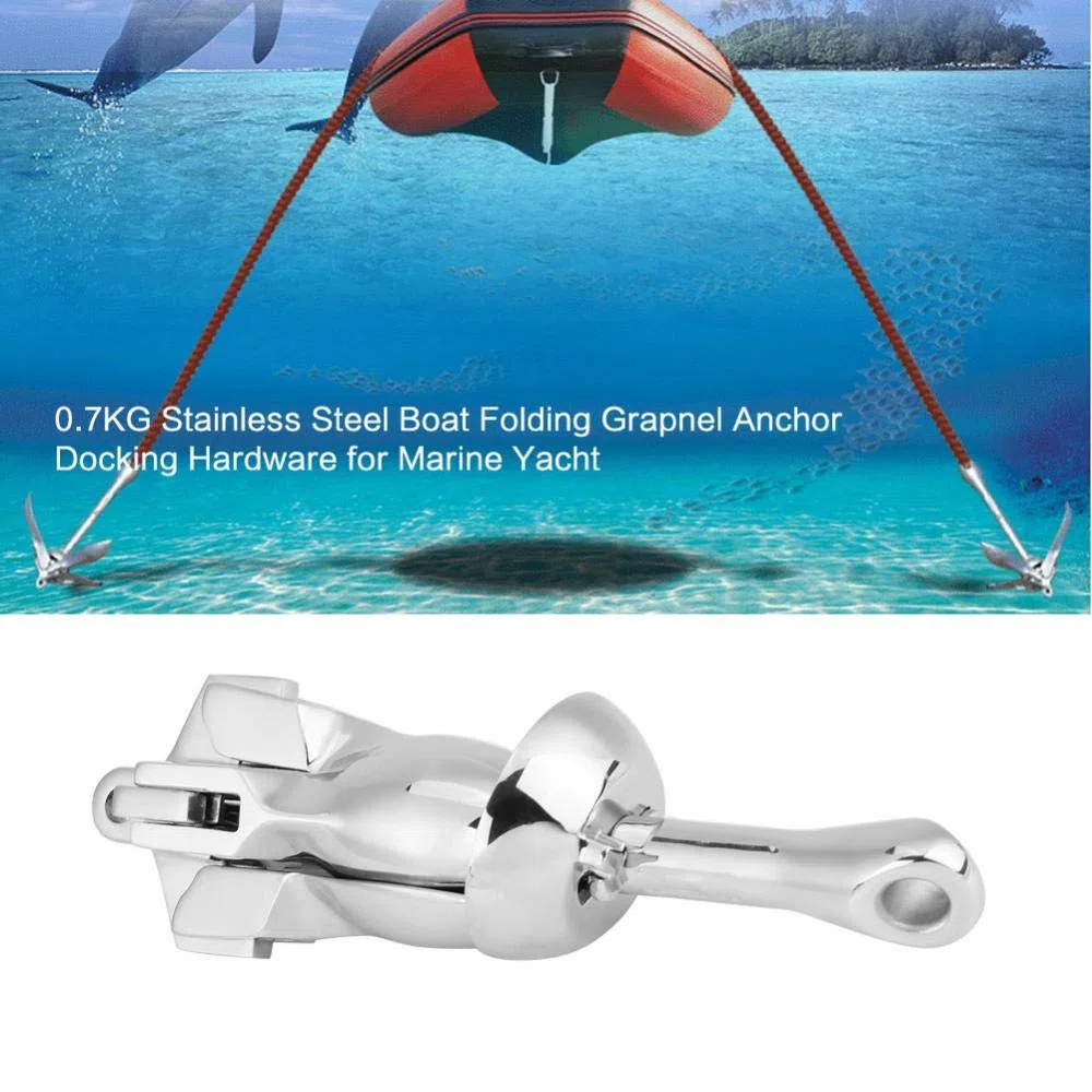 KIMISS Ancla Grapnel Plegable para Ba, 0.7KG Acero Inoxidable, Ancla para Emba ciones Pequeñas, Yate o Lancha, Diseño Compacto y Resistente