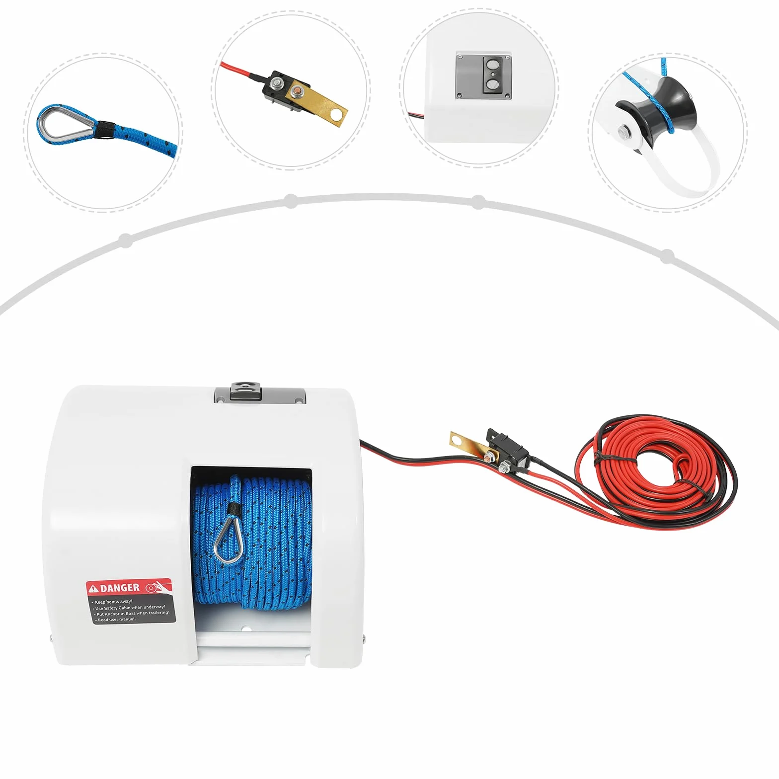 Molinete de anclaje para barcos, 12 V, molinete de ancla eléctrico, con mando a distancia, resistente caja de acero para anclajes de hasta 25 libras, adecuado para agua dulce y salada