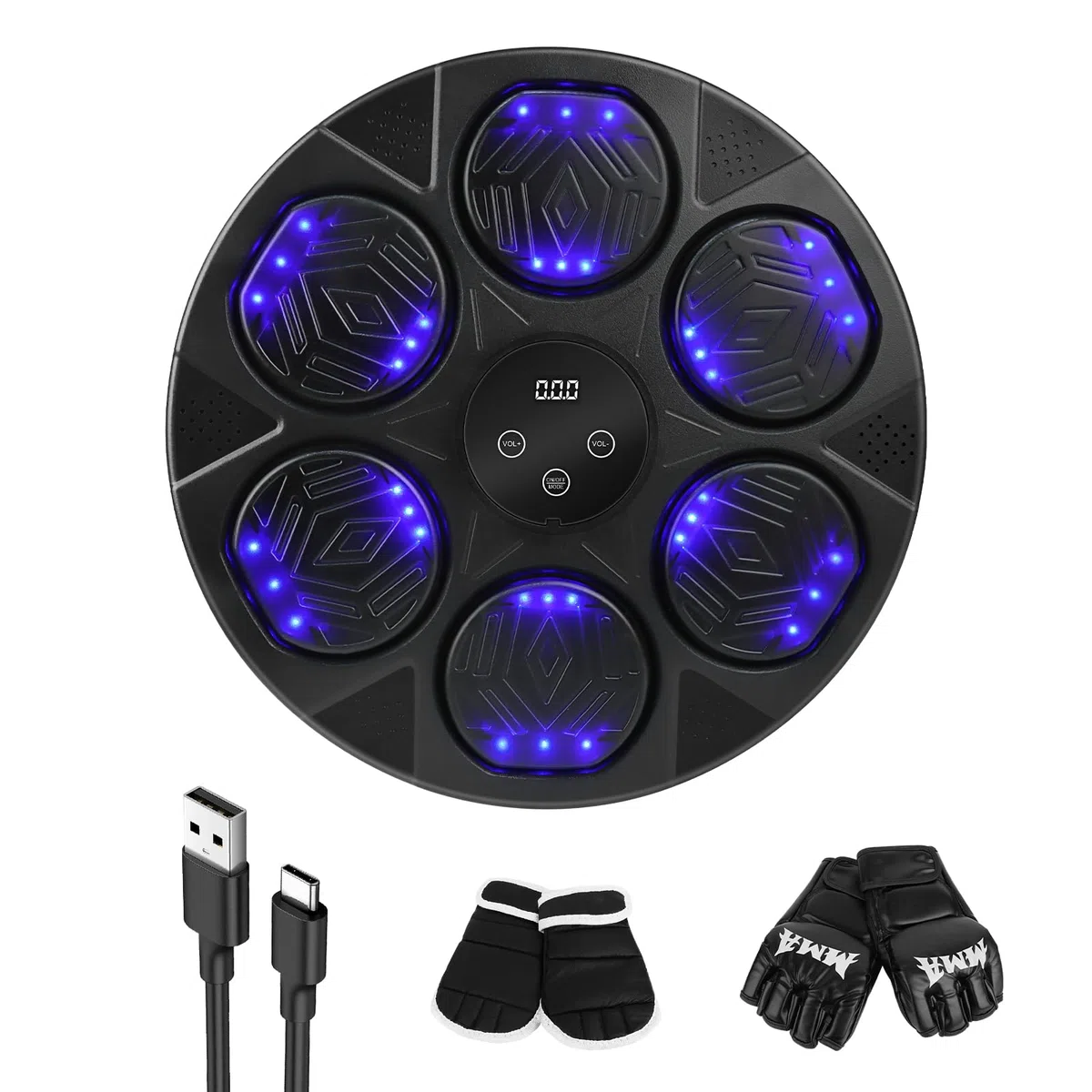 Music Boxing Machine,LED Electronic Smart Music Boxing Machine mit Boxhandschuhen,Wandmontiertes Boxziel,Unterstützt Bluetooth,Wall Mounted Boxing Workout,Geschwindigkeit Einstellung für Erwachsene