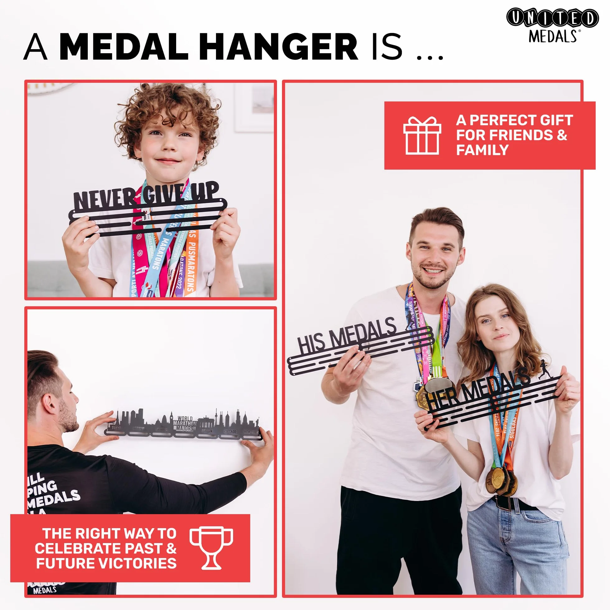 Expositor de medallas invisible deportivo, soporte de medallas de acero, estante de exhibición de premios