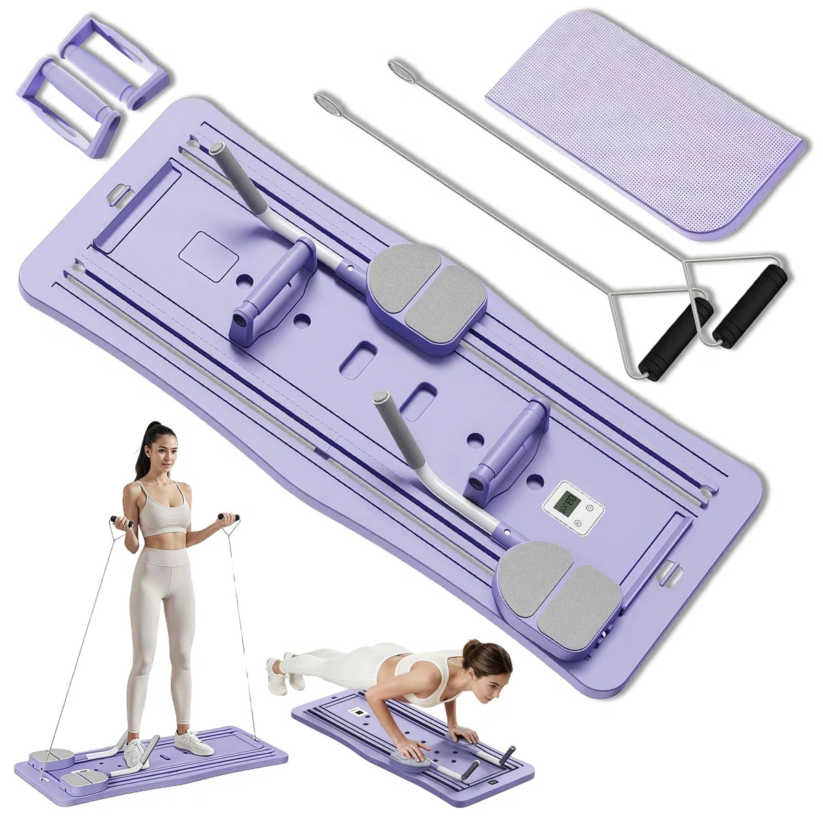 Roadtime Reformador Pilates 6 en 1 Mejorado Plegable Conjunto y Temporizador Compacto, Bandeja Pilates para la Protección de las Rodillas y Entrenador Multifuncional, Tabla Abdominal con Rebote