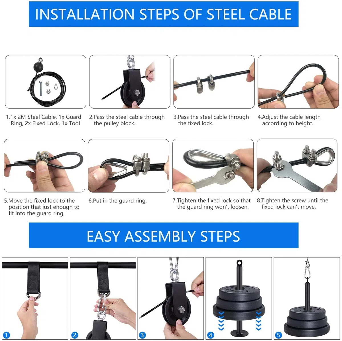 LFJ Poleas Gimnasio para Casa Fitness DIY Triceps Polea Gym Cable Máquina Musculacion Kit Sistema Poleas Entrenamiento de Fuerza del Brazo