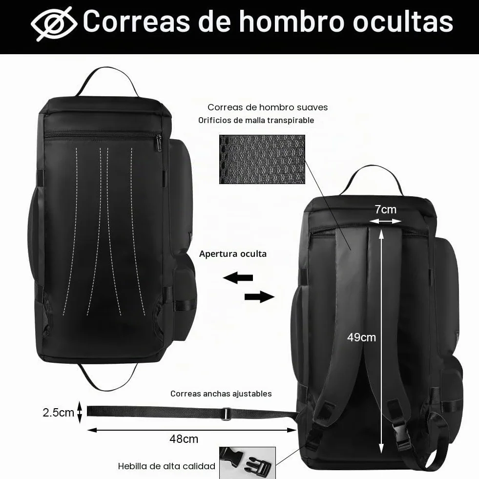 Flintronic 65L Bolsa Deporte Gimnasio Viaje Impermeable con Zapato Separada Seco y Humedo Negro