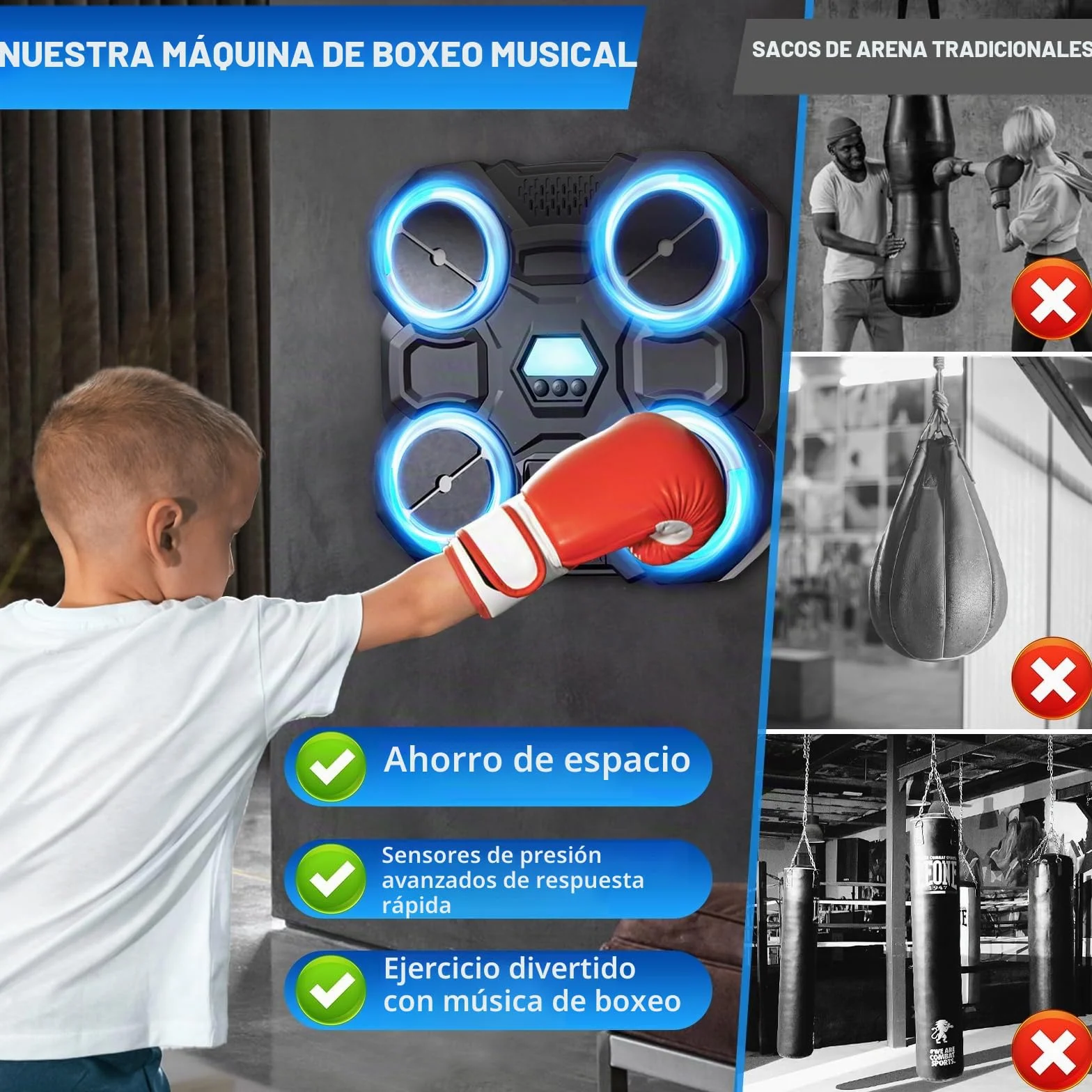 xinrongda Máquina De Boxeo Musical con Guantes De Boxeo, Boxeo Pared con Musica Entrenamiento En Casa Inteligente con Iluminación Led, Luces Al Ritmo De La Música Apto Adultos y Jovenes