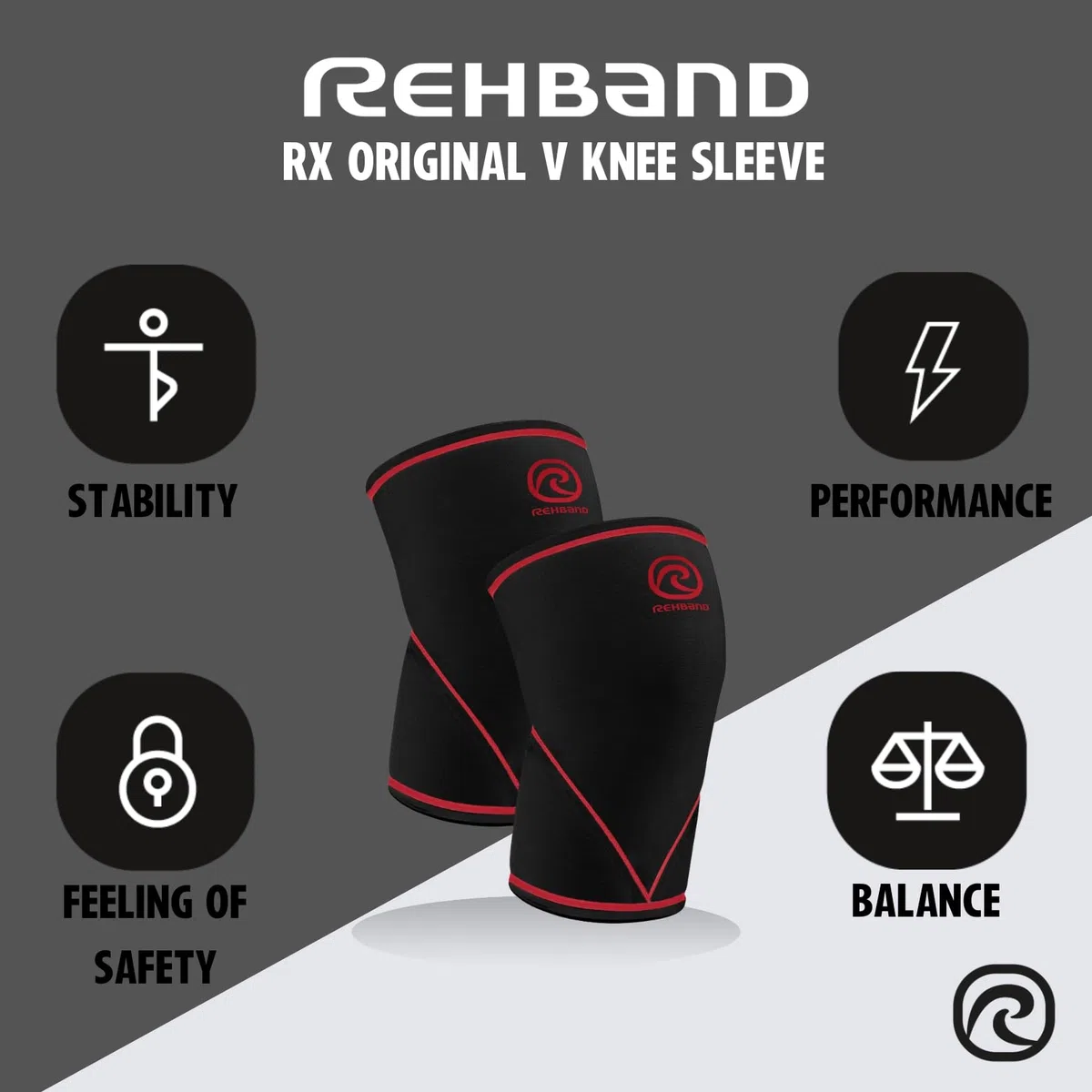 Rehband Classic V-Knee-Sleeve 7 mm para halterofilia, rodillera de powerlifting grado competición, manga de compresión para CrossFit, sentadillas y gimnasio, Color:Negro/Rojo - 1 Par, Talla:L