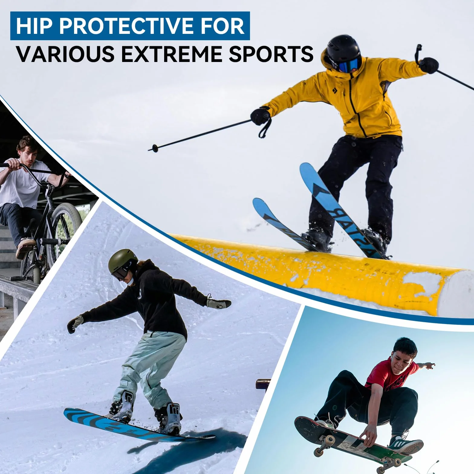 Cienfy Pantalones Cortos Acolchados Protectores de EVA para Snowboard, Patinaje y esquí, protección de Cadera 3D para Cadera, glúteos y coxis