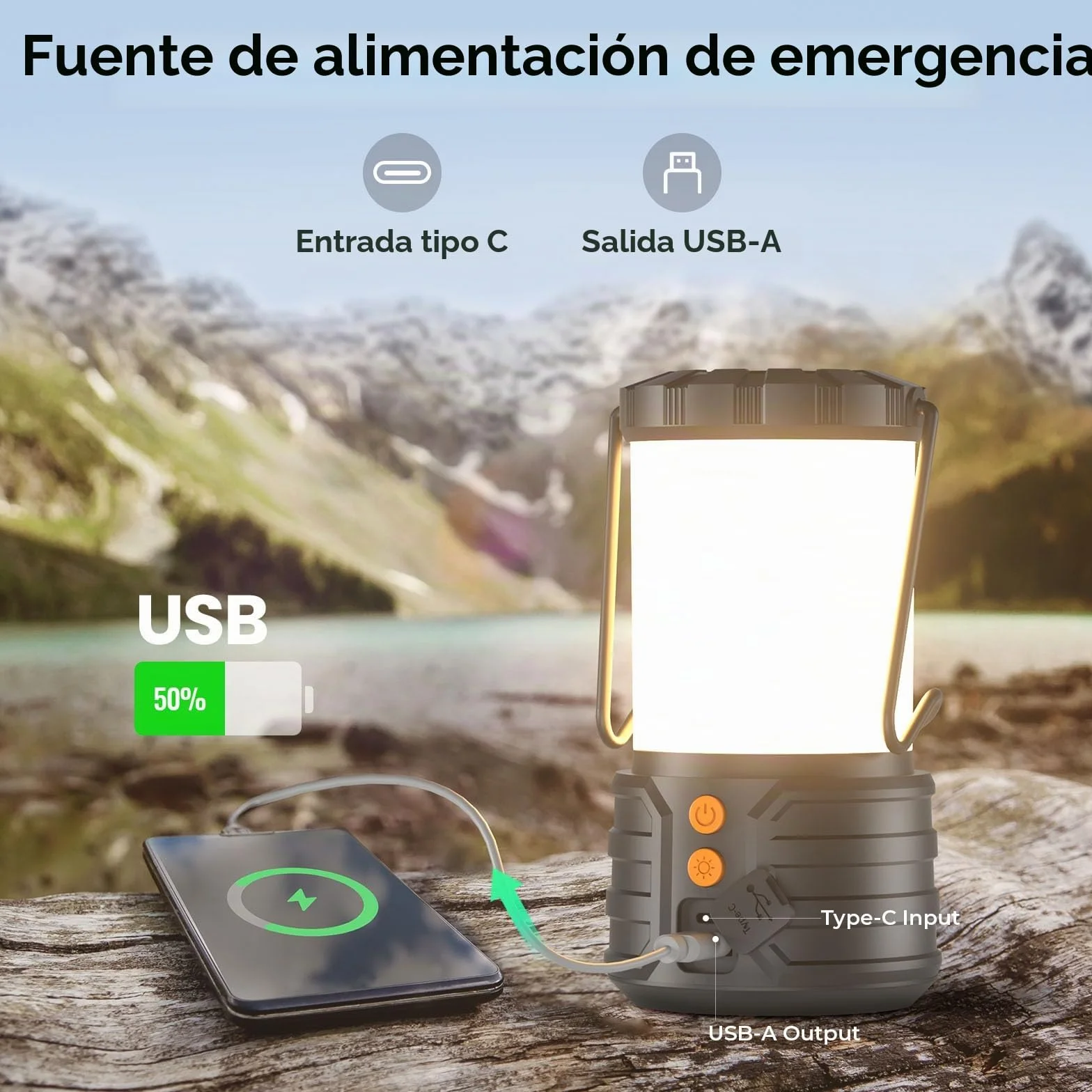 PopoIron Linternas de Camping LED 5000mAh Recargable IPX4 Paquete de 2