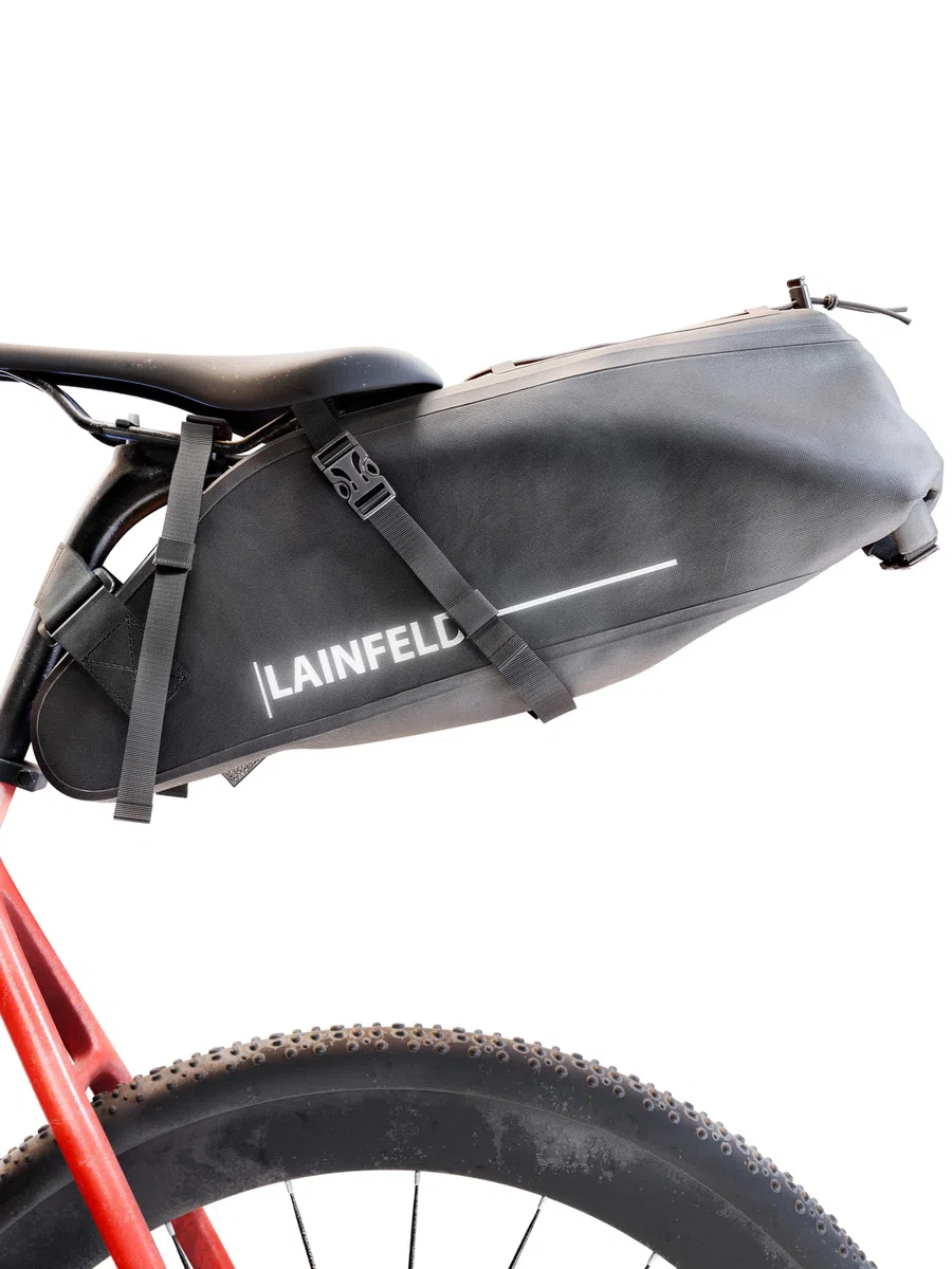 LAINFELD Alforjas para sillín de bicicleta [10 litros] | 100% impermeable | estampado reflectante - Bikepacking E-Bike MTB Gravel Bike Road Bike Alforjas