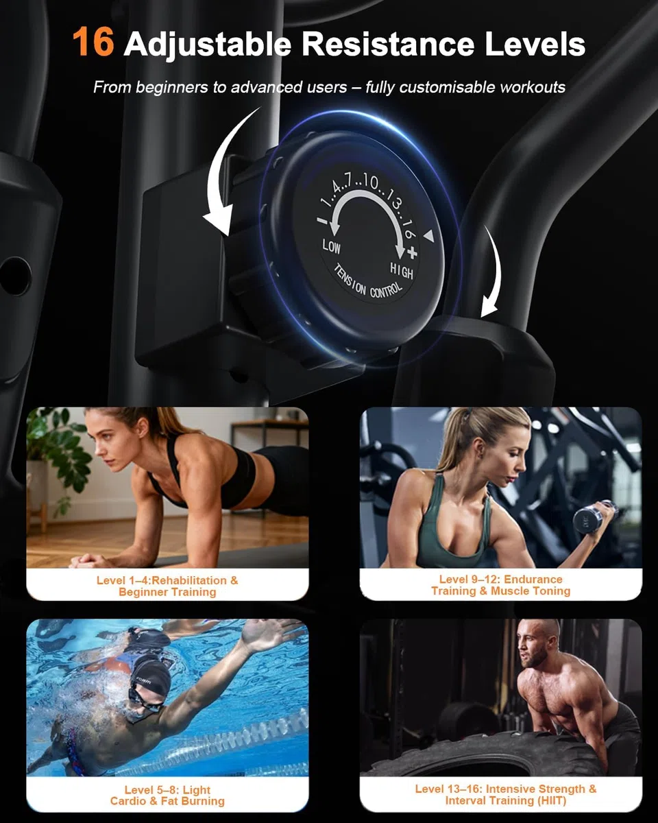 Bicicleta Elíptica para Casa, Elíptica Silenciosa Aeriflo M100 con Zancada de 42 cm,Bajo Impacto para Rodillas,16 Niveles de Resistencia, Volante 8 kg, hasta 150 kg, Bluetooth con App, Fitness en Casa