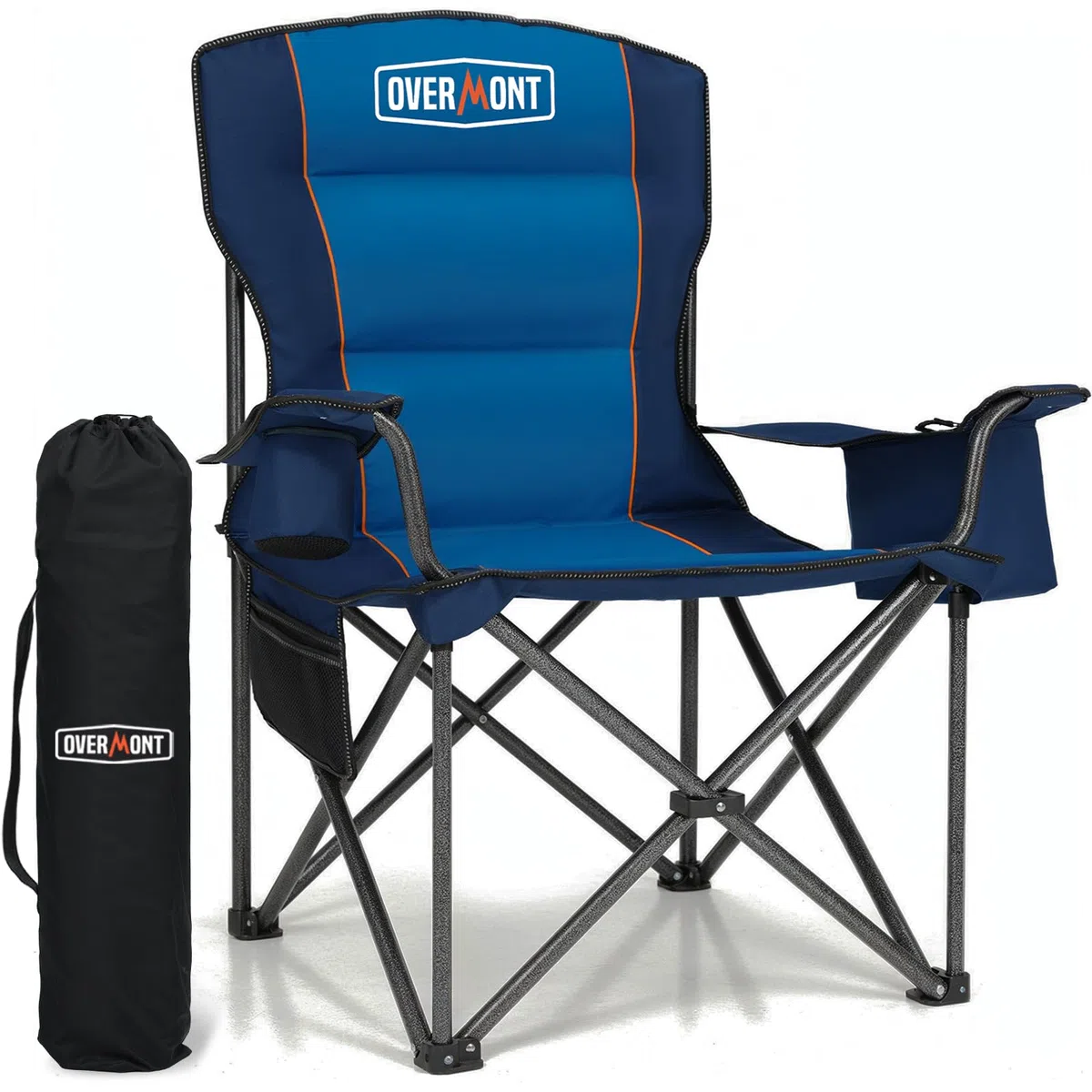 OVERMONT Silla de Camping Plegable - Grande Silla de Pesca Portátil con Reposabrazos Portabebidas - para Acampada Jardín Playa Pesca - hasta 227 kg