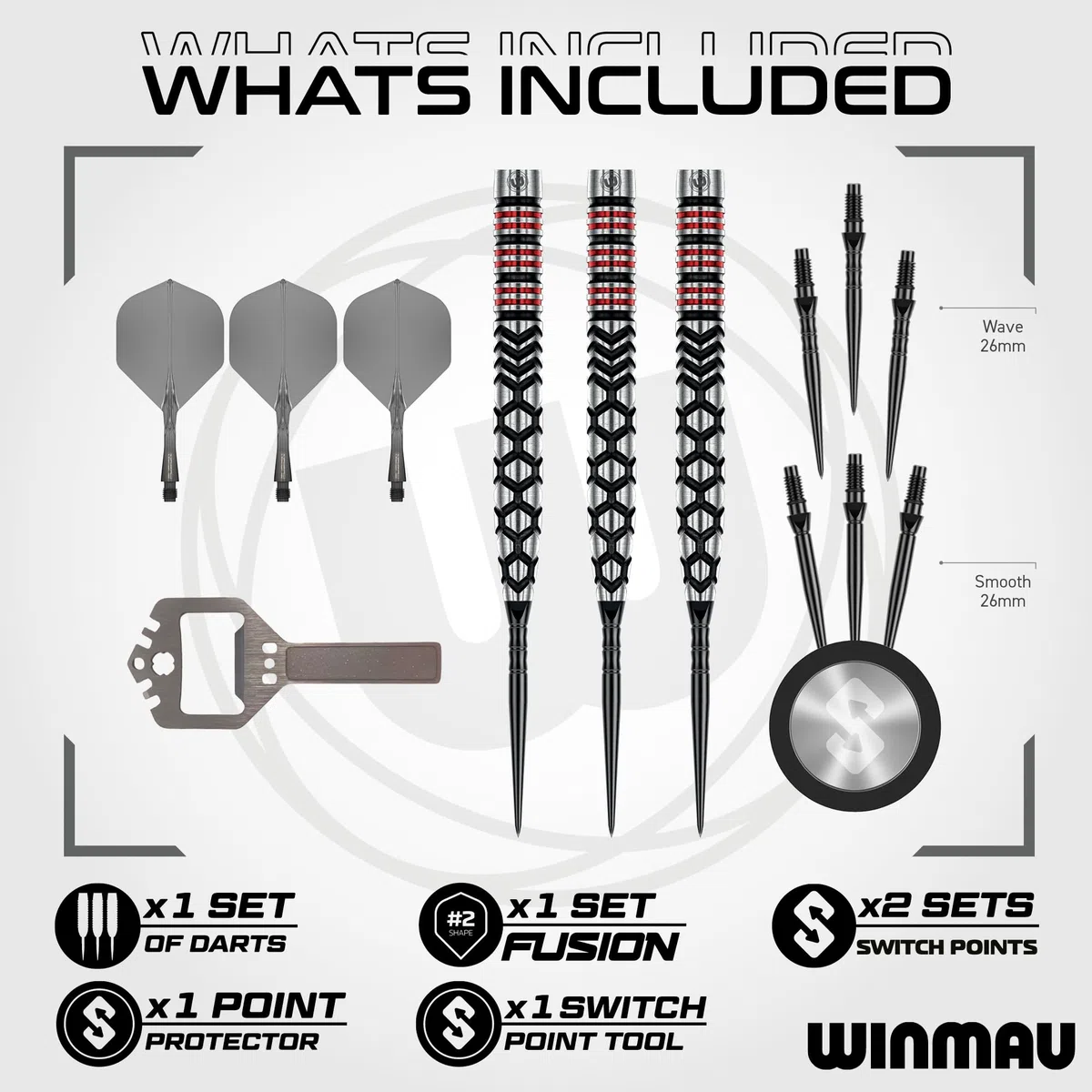 WINMAU Fornax Dardos profesionales 90% tungsteno, barriles paralelos y cónicos negros/rojos, punto de conmutación, 2 puntas, cañas cortas y plumas, dardos de 21/22/23/24 g