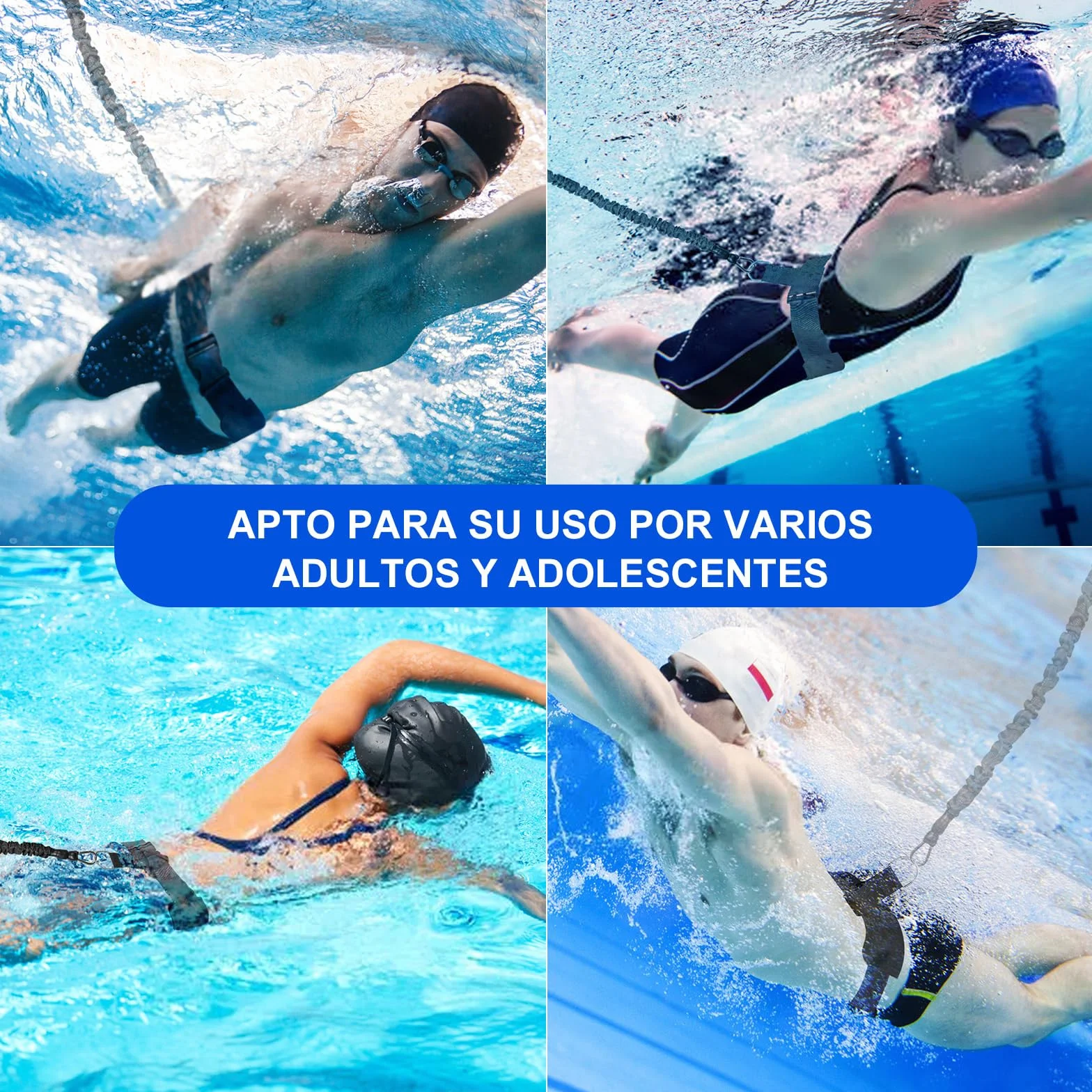 Cinturón de natación para piscina, ayuda de natación para adultos, resistencia ajustable 2,5-7,5 m