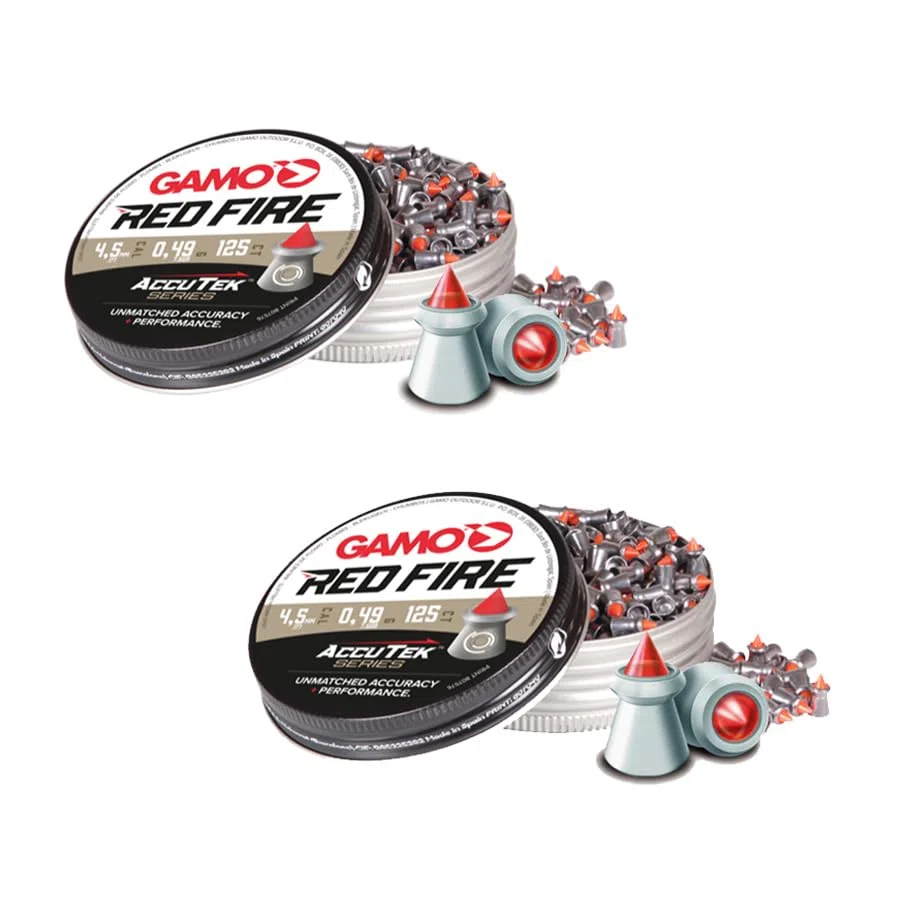 Balines Gamo ACUTTEK Red Fire (4,5mm) | 125 uds por Caja. 0,49 g por balín. Pack de 2 Cajas. Balines de aleación. Rápidos, precisos y penetrantes.