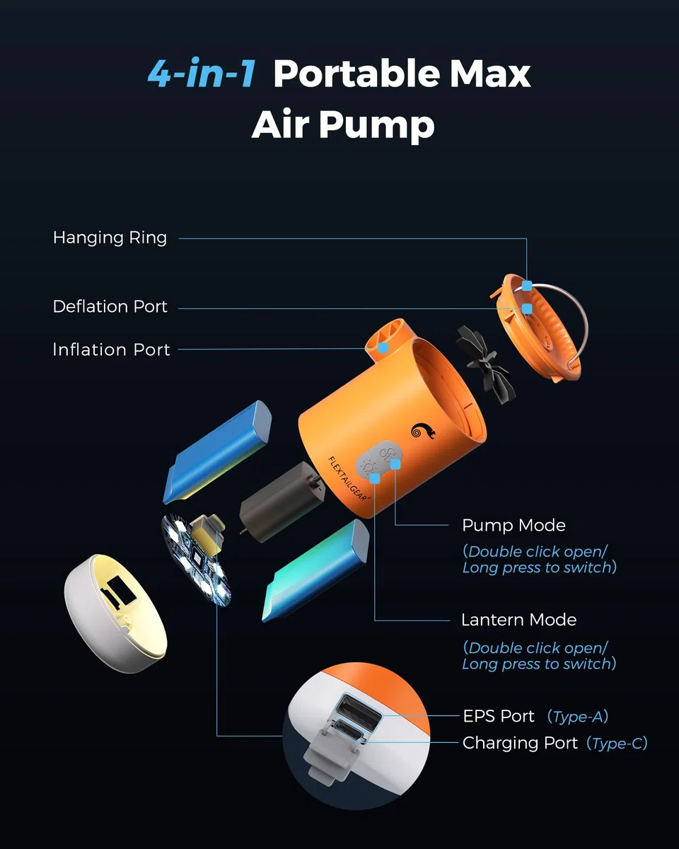 Bomba de Aire eléctrica MAX Pump 2 Pro portátil 4.5 kPa con batería Recargable 3600 mAh, con inflador desinflador Ajustable Las linternas Camping se utilizan para flotadores Piscinas, colchones Aire