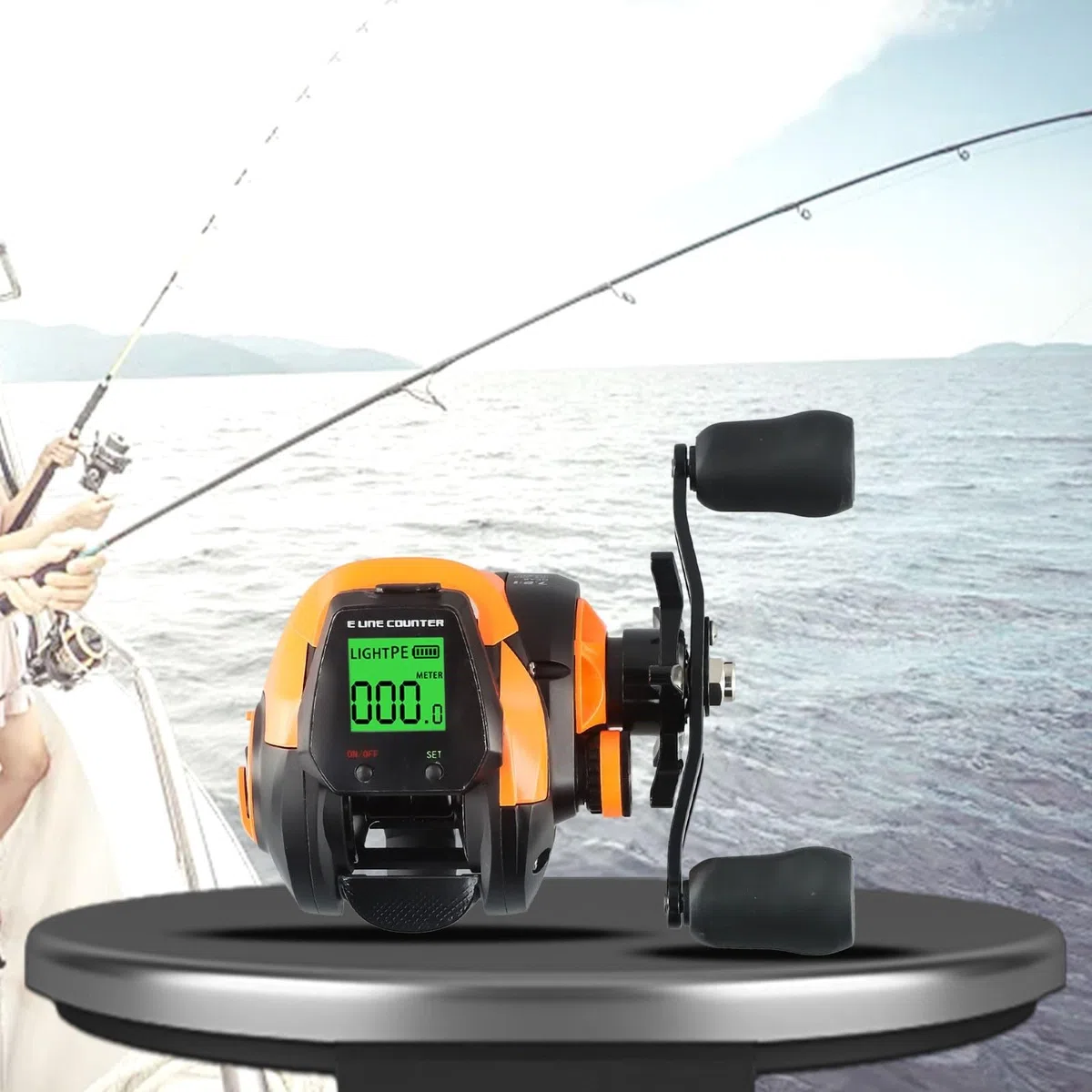 Honseadek Equipo de pesca digital carrete de pesca con alarma de picadura de pescado integrada y control eficaz de posición de profundidad, carrete de pesca de cebo para mano izquierda y derecha