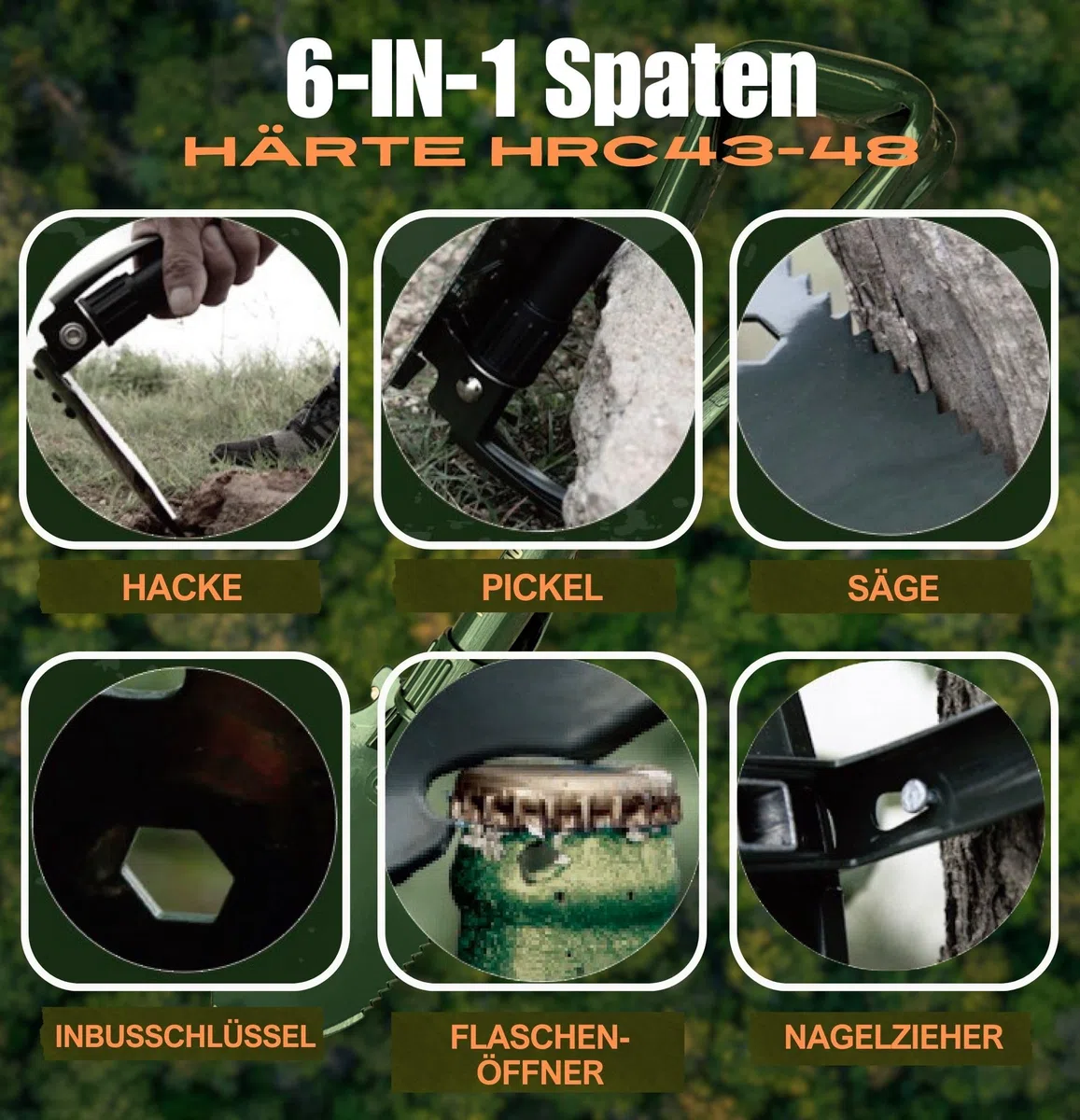 Pala plegable de camping, regalo para hombres para cumpleaños, pala de jardín, pala de acero al carbono resistente, regalo para papá para el día del padre, regalo del día del padre (oliva-46)