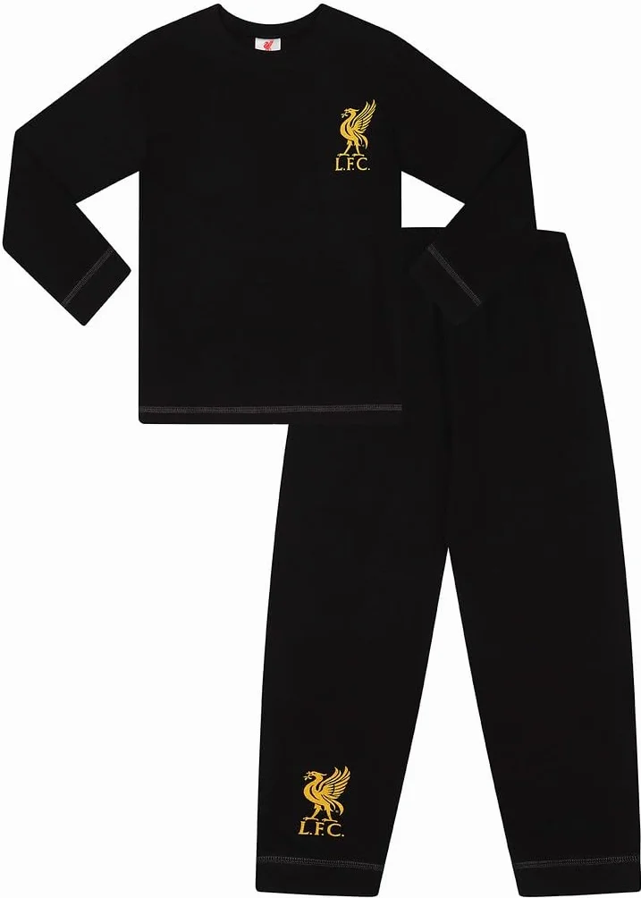 Liverpool Football Club - Conjunto de pijama largo para hombre, color negro y dorado