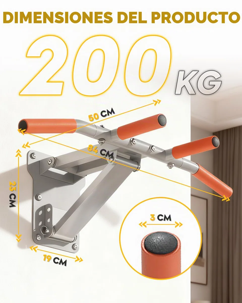 Barra de dominadas para pared Pullup Up, montaje en pared, barra de dominadas ajustable, multifunción, plegable, barra de dominadas, gimnasio en casa, dispositivos deportivos para el hogar, color