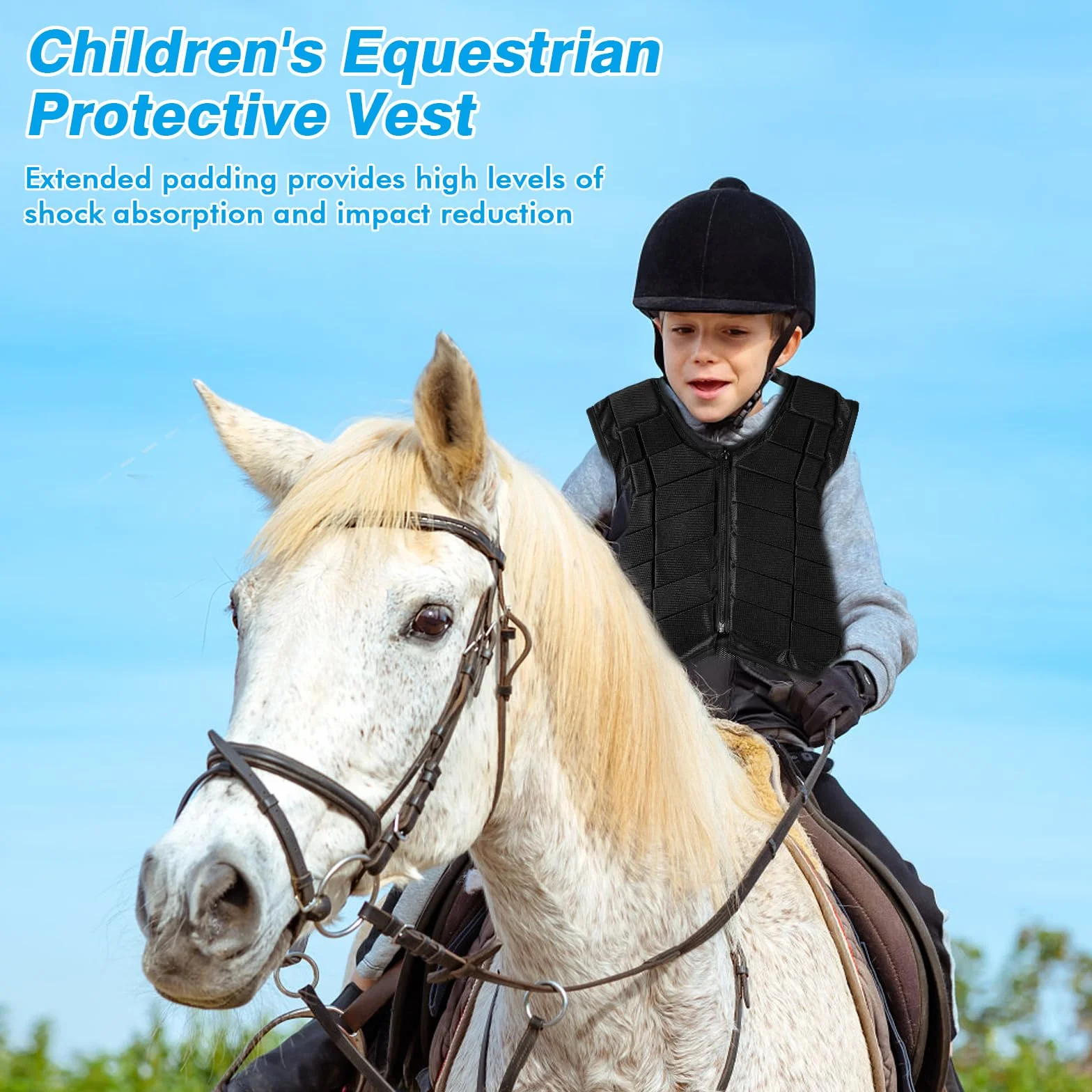 Protector Corporal para Montar A Caballo,Chaleco De Seguridad para Entrenamiento De Equitación Protector Negro Acrílico,Chaleco De Equitación Cómodo para Niños, Niñas Y Niños(CL)