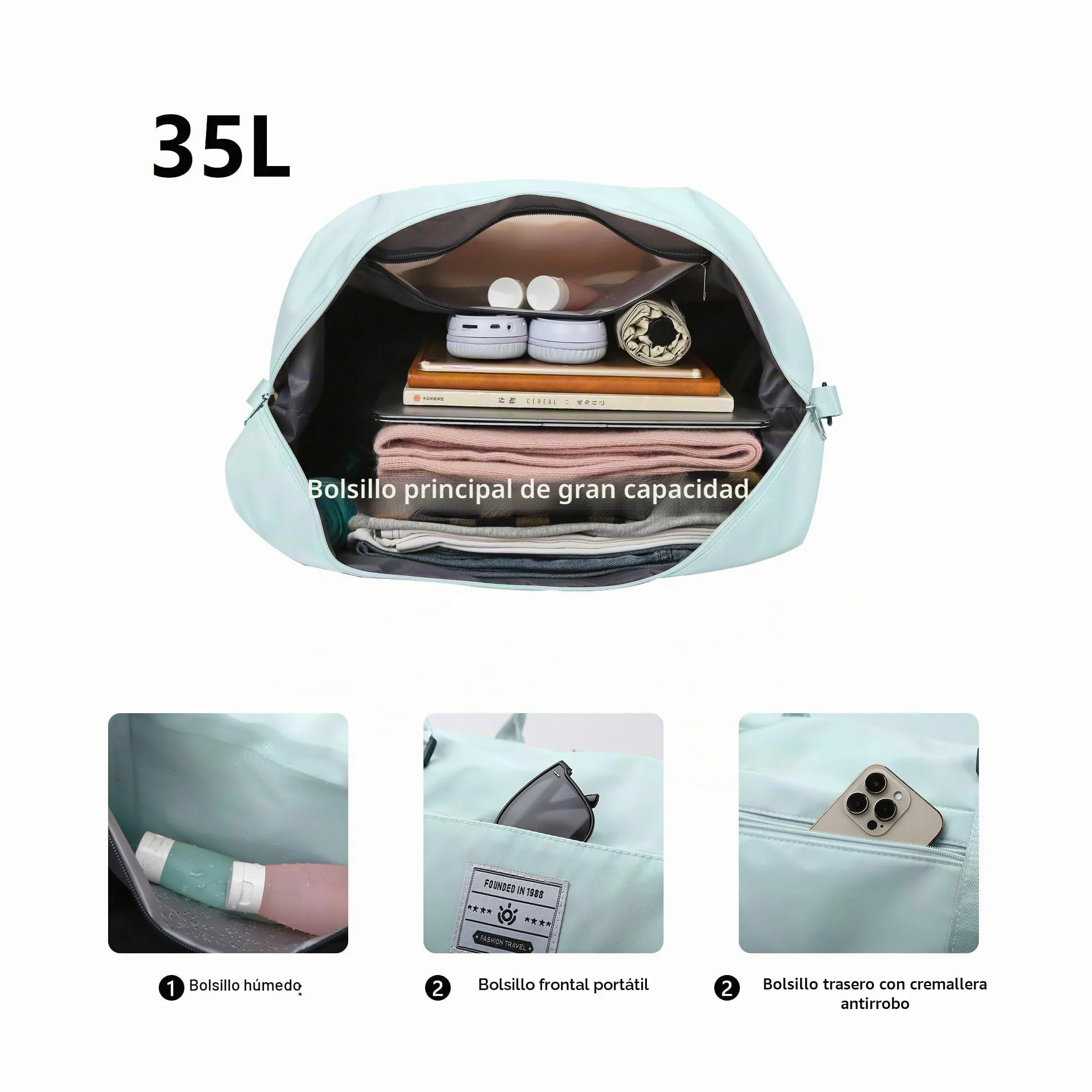 Bolsas de Viaje Bolsas de Deporte Bolsa de Gimnasio Impermeable Bolsa de Mano Equipaje Fin de Semana con Bolsa Húmeda y Zapatero para Hombre Mujer (Verde Claro)