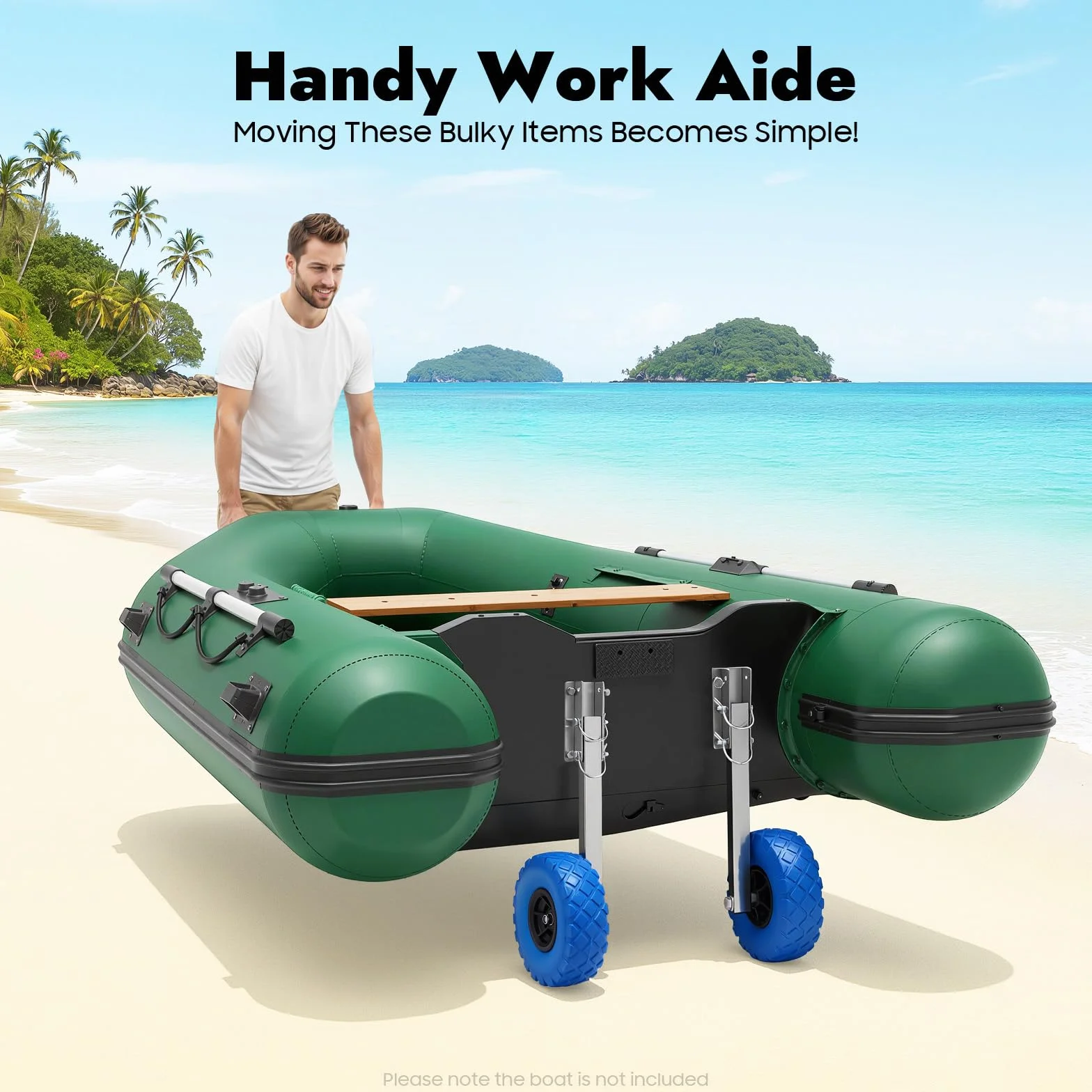 Ruedas traseras deslizantes para botes neumáticos, acero inoxidable, ruedas de transporte para bote inflable yate Tender 10''x3''