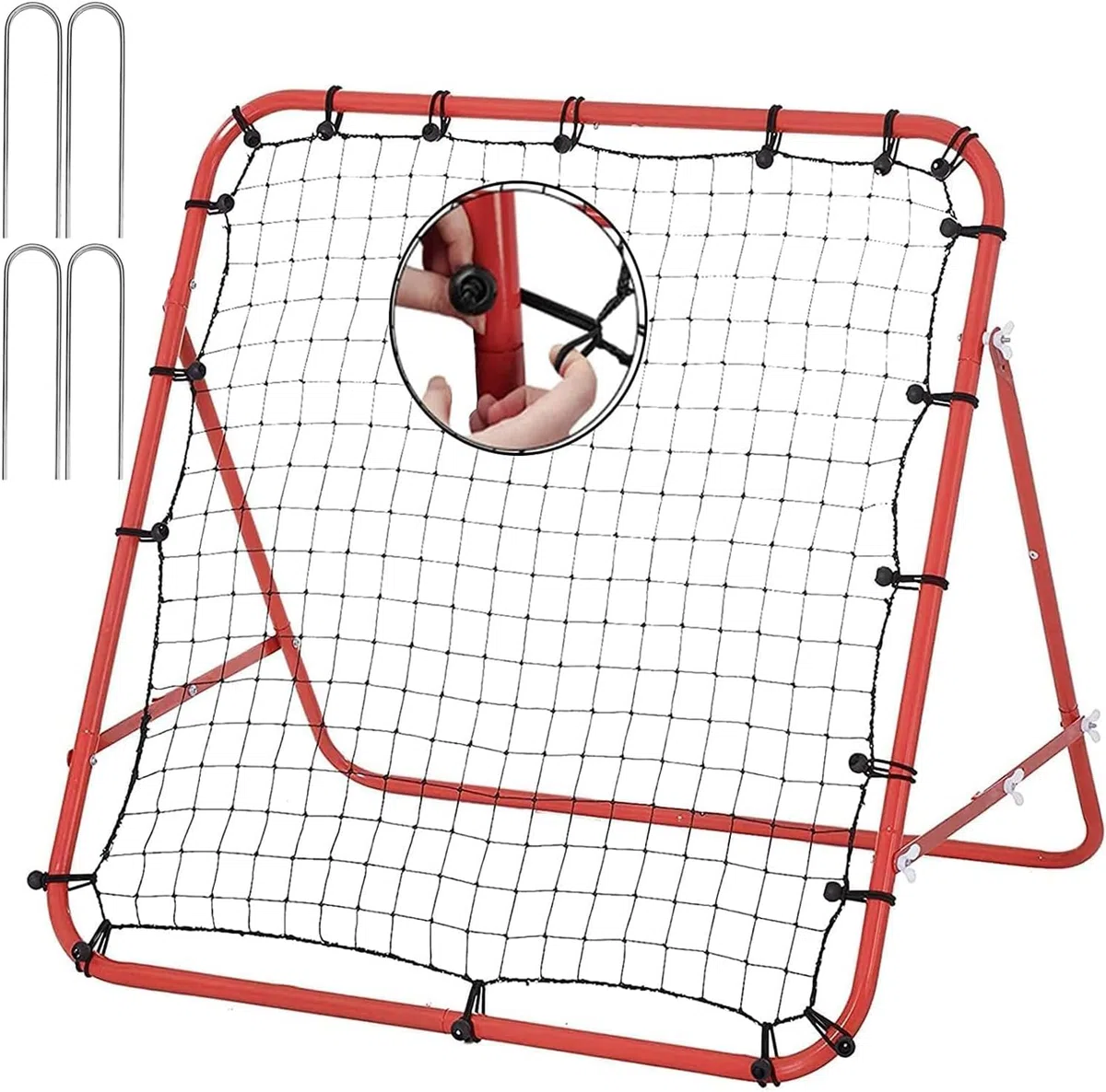 Red de rebote de fútbol ajustable de 62 x 62 cm, entrenador de fútbol de doble ángulo con marco de acero, reboteador plegable portátil para pases y práctica de tiro, equipo deportivo al aire libre