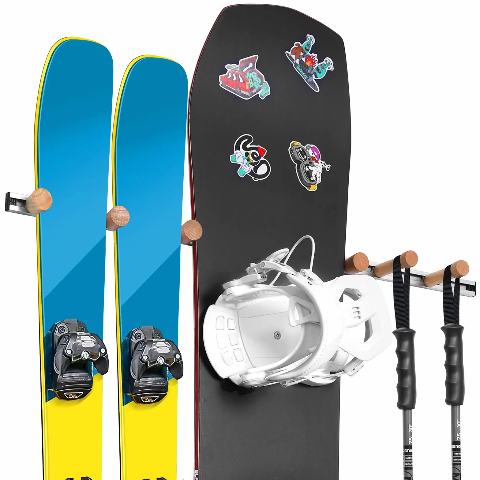 Fuloon Soporte de Pared para Esquís/Snowboard, Almacenamiento para Snowboard, Portaesquís de Pared para Casa y Garaje Perchero para Organizador 2 Estantes - 80cm, Hasta 30 kg