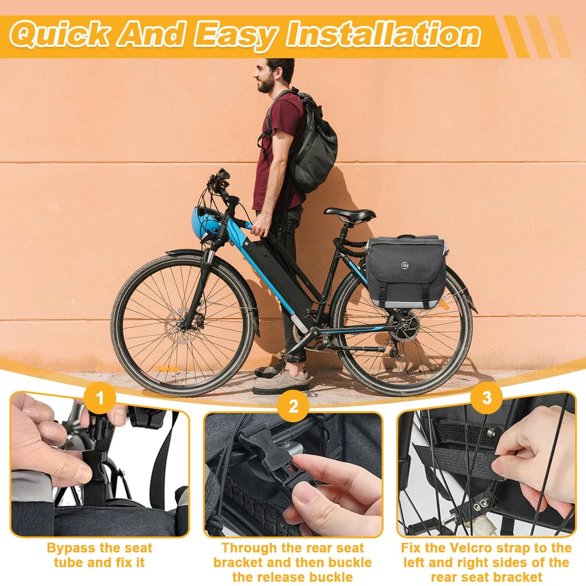 Alforjas Bicicleta con Bandas Reflectantes y Cubierta Antilluvia, Bolsa Bicicleta Doble Impermeables, Alforja Asiento Trasera Portaequipajes Extensibles Capacidad Gran para Ciclismo Viajes Camping