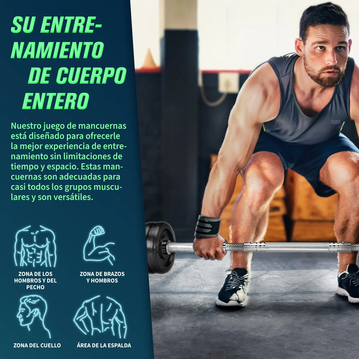RE:SPORT Mancuernas Ajustables 15-30kg - Pesas y Mancuernas de Hierro Fundido con Barra y Discos para Culturismo, Aptitud, Halterofilia, Ejercicios de Gimnasio Doméstico