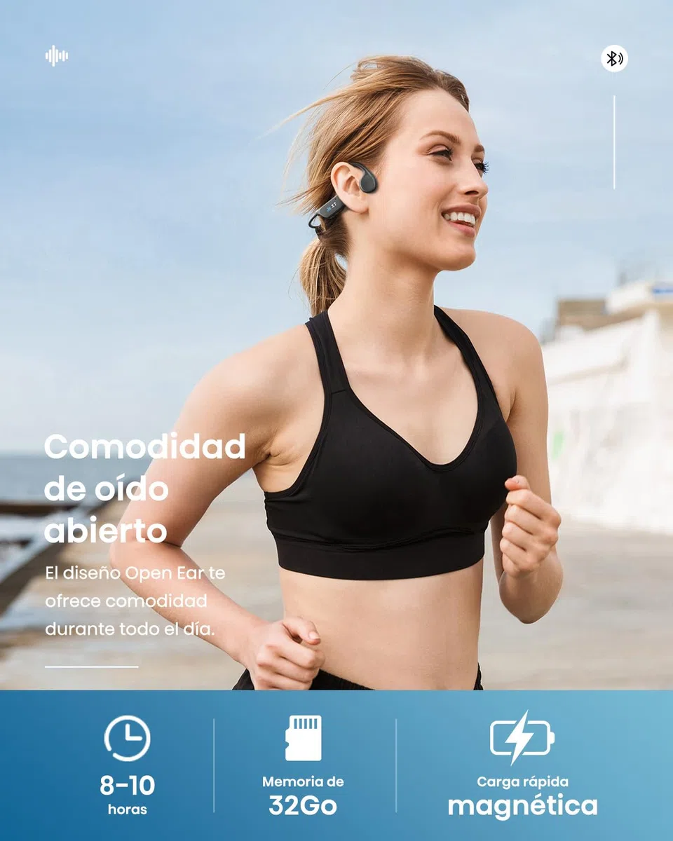 Genérico Auriculares para natación, Auriculares de conducción ósea Bluetooth 5.4, inalámbricos Resistentes al Agua IP68, diseño Abierto Reproductor MP3 Incorporado de 32 GB, adecuados para Correr