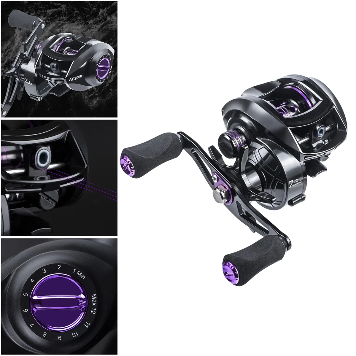 F Fityle Carrete de Pesca, Baitcaster - Sistema de Sin Costuras, Relación de Transmisión 7.2: 1, Rodamientos de de Material Acero - Zurdo