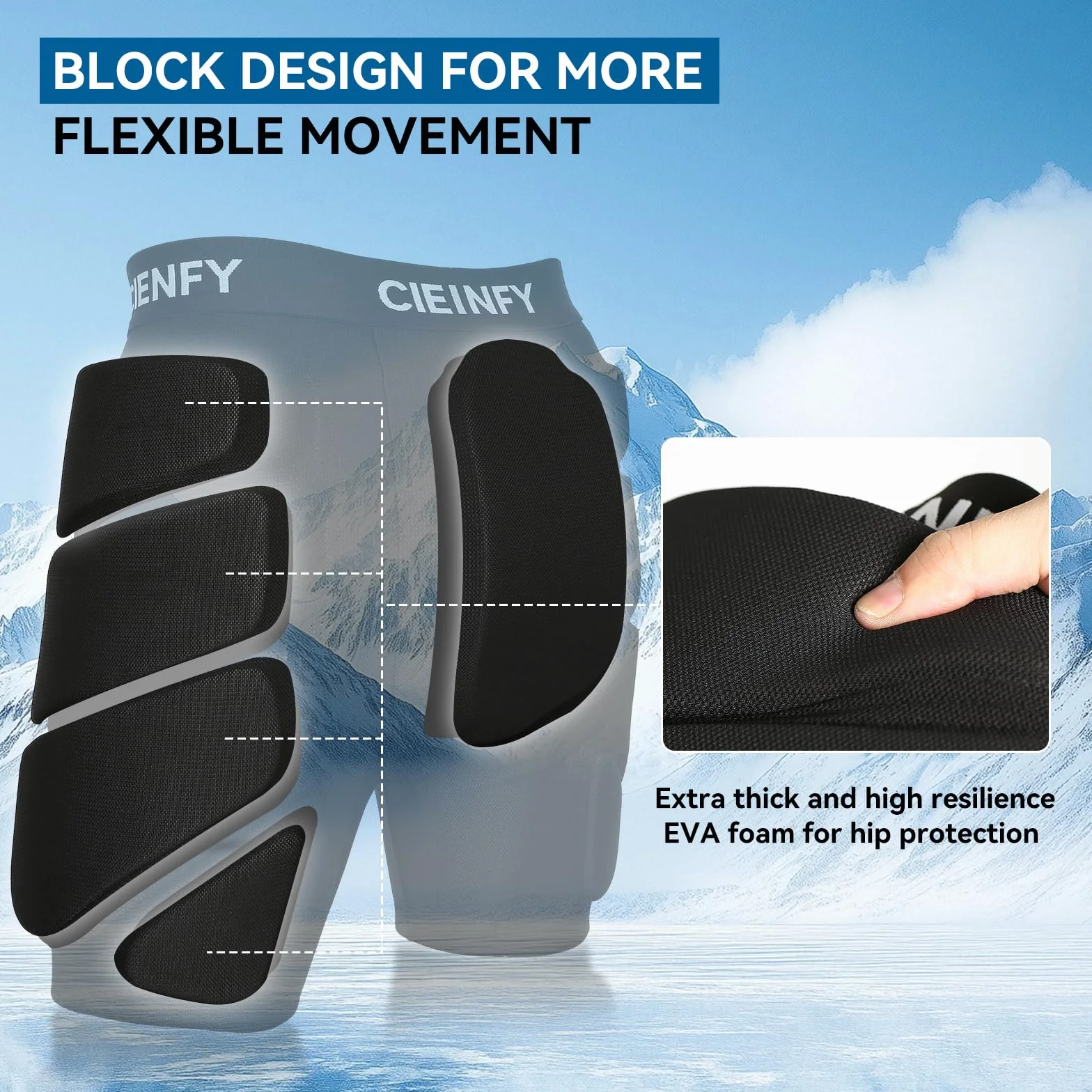 Cienfy Pantalones Cortos Acolchados Protectores de EVA para Snowboard, Patinaje y esquí, protección de Cadera 3D para Cadera, glúteos y coxis
