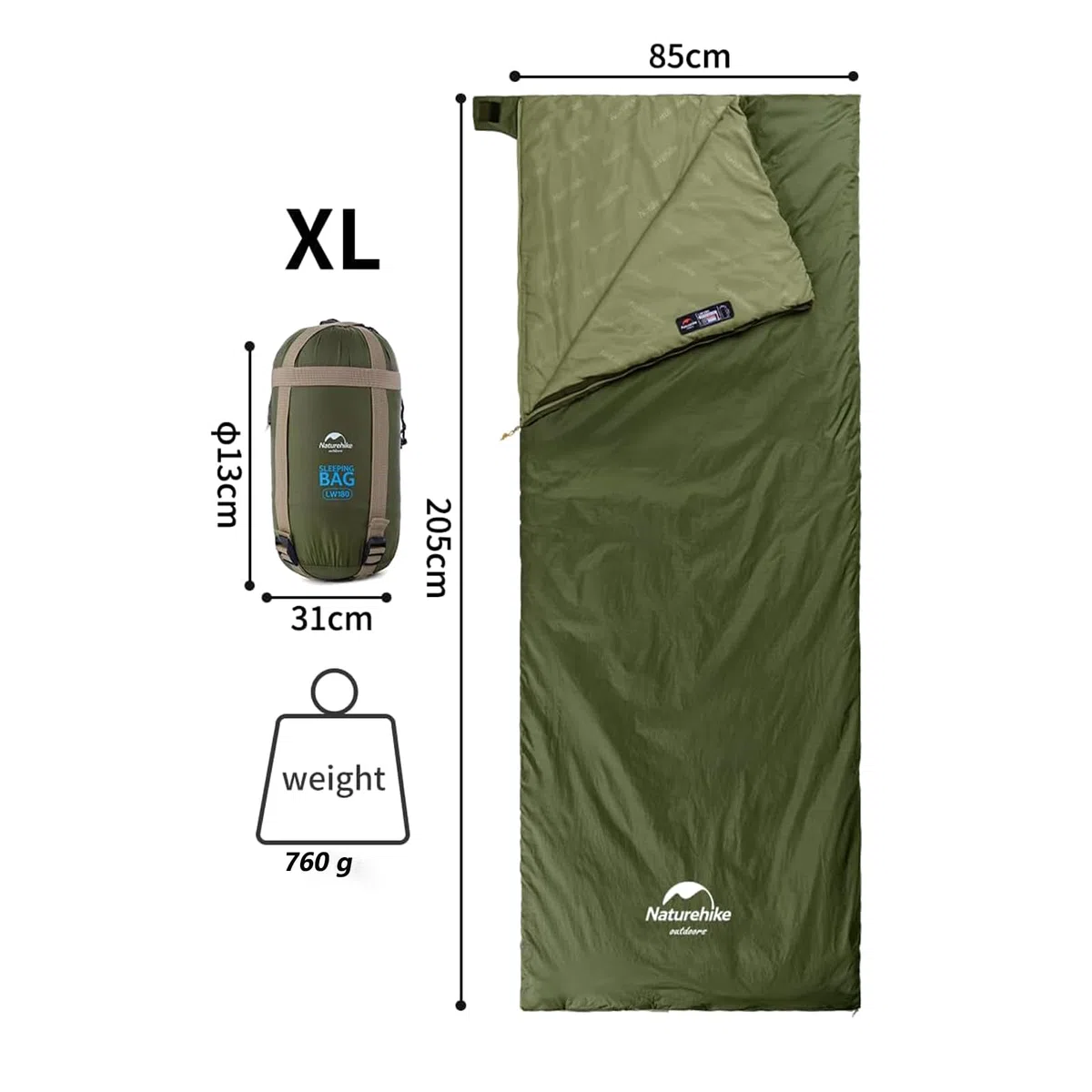 Naturehike - Saco de Dormir de Verano Ultraligero (760 g) - sobre Ligero y portátil, Bolsa de Dormir de 3 Estaciones, Impermeable, cómodo con Bolsa de compresión