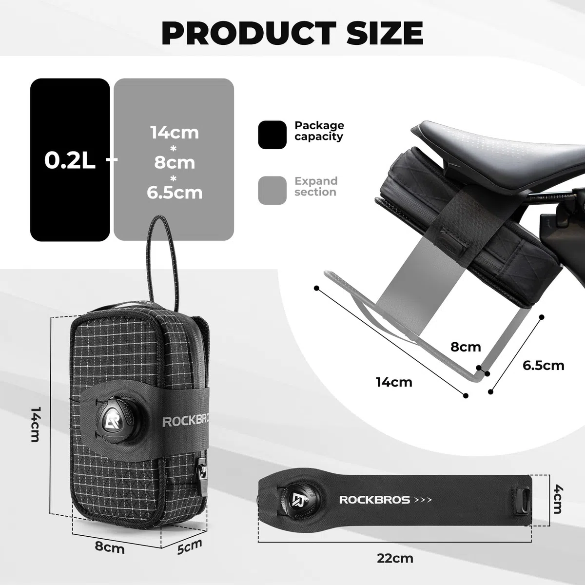 ROCKBROS Bolsa Sillín para Bicicleta Carretera Montaña, Bolsa Trasera 0.8L Resistente al Agua con Portabidones, Alforjas para Sillín Ligero para Bici