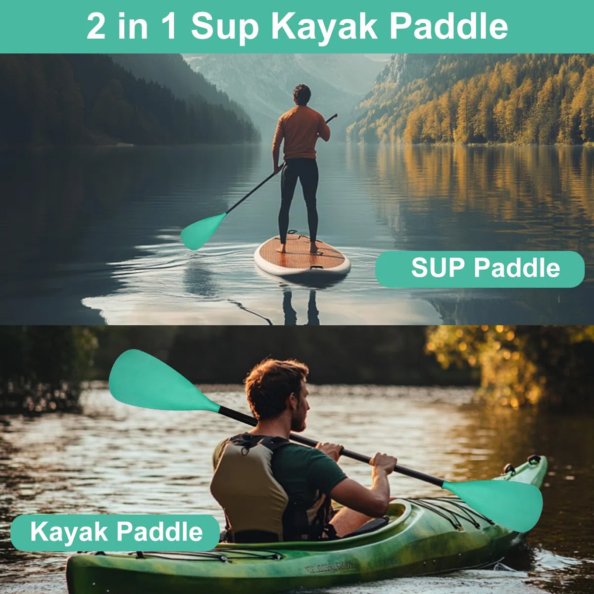 BeGrit Remo Paddle Surf 2 en 1 Remo Kayak Aluminio 4 Piezas Remo Doble Paddle Surf Ajustable Pala Sup Desmontable Set Accesorios Pala Padel Surf para Canoa Board Hinchable