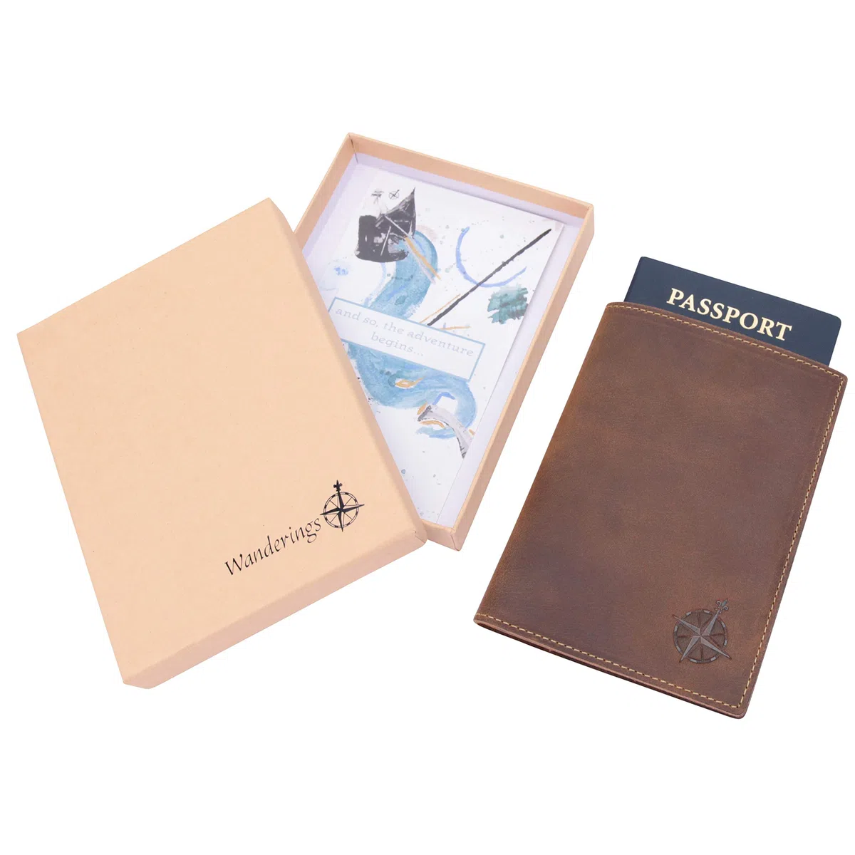 WANDERINGS Cartera de Viaje de Piel con Tarjetero para Pasaporte - 11 x 14 cm - Funda de Piel auténtica con Bloqueo RFID para Hombre y Mujer - Cartera Plegable para pasaportes